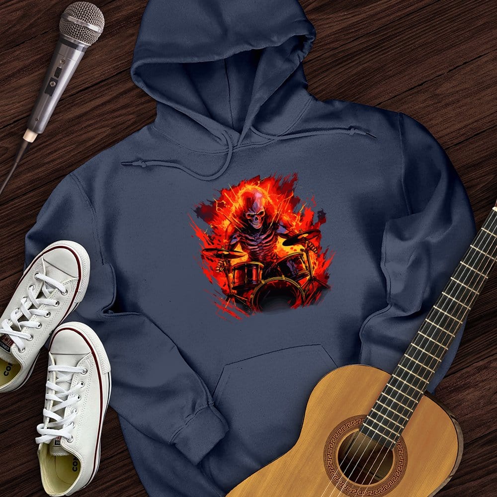 Printify Hoodie Navy / S Fiery Drummer Guitar Hoodie