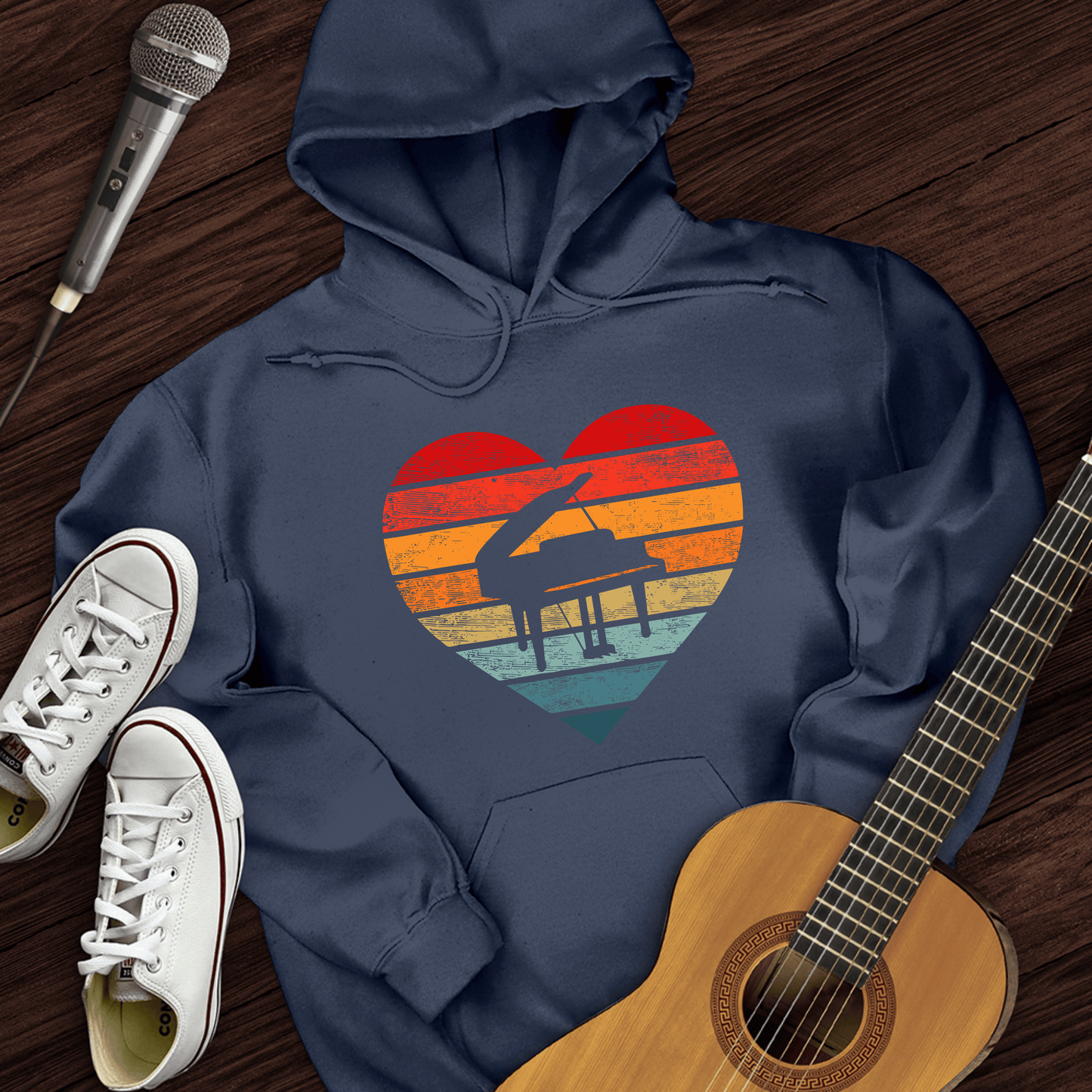 Printify Hoodie Navy / S I Love Piano Hoodie