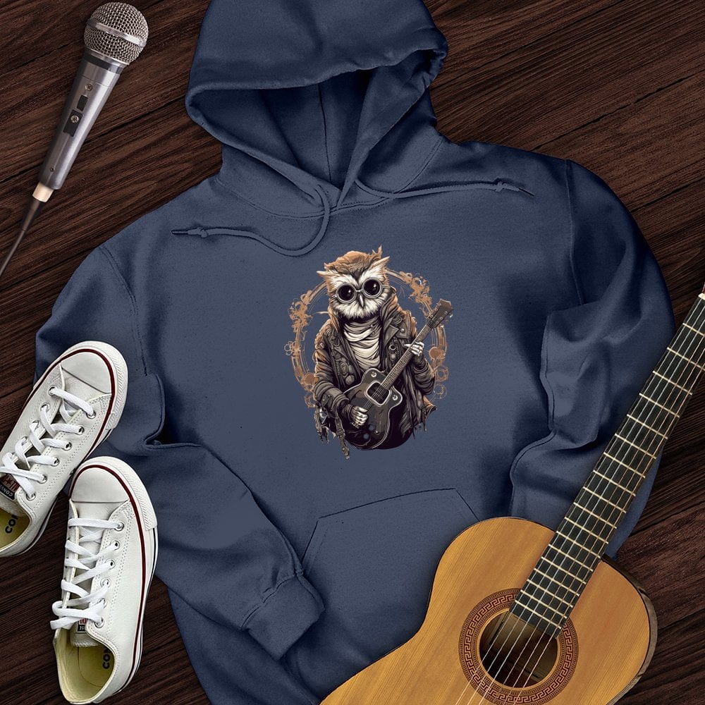 Printify Hoodie Navy / S Owl Playing Guitar Hoodie