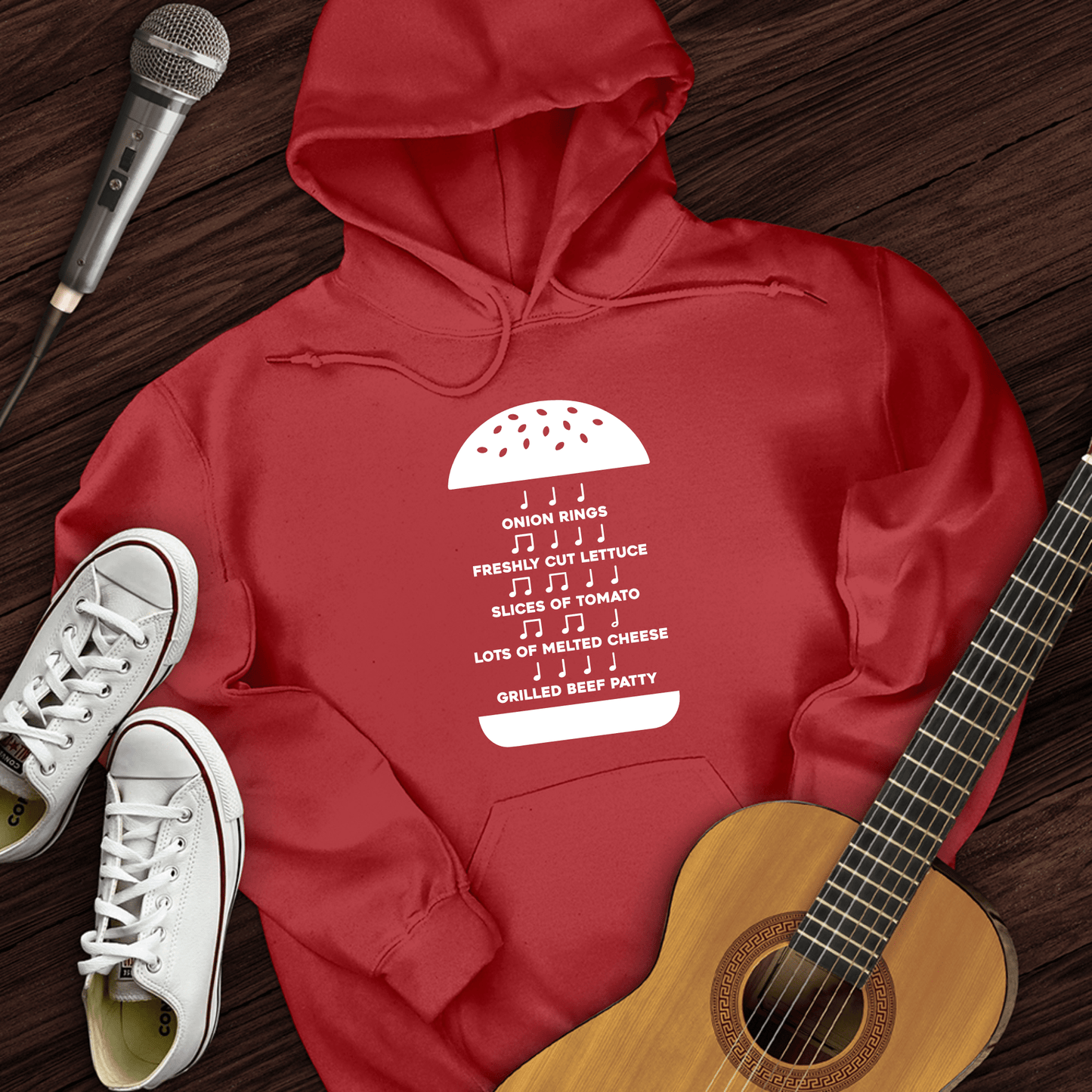 Printify Hoodie Red / S Burger Music Hoodie