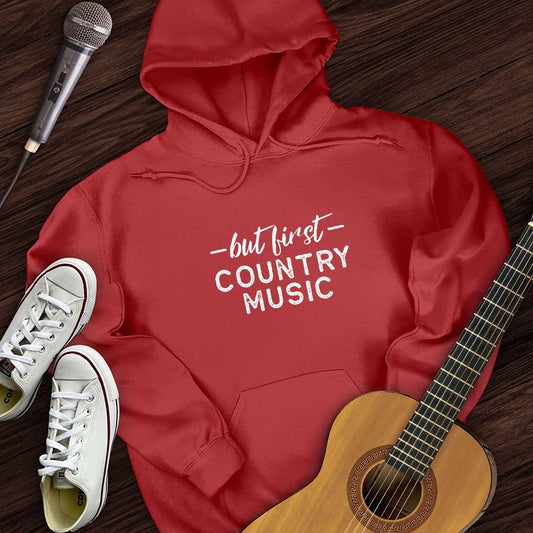 Printify Hoodie Red / S But First Country Music Hoodie