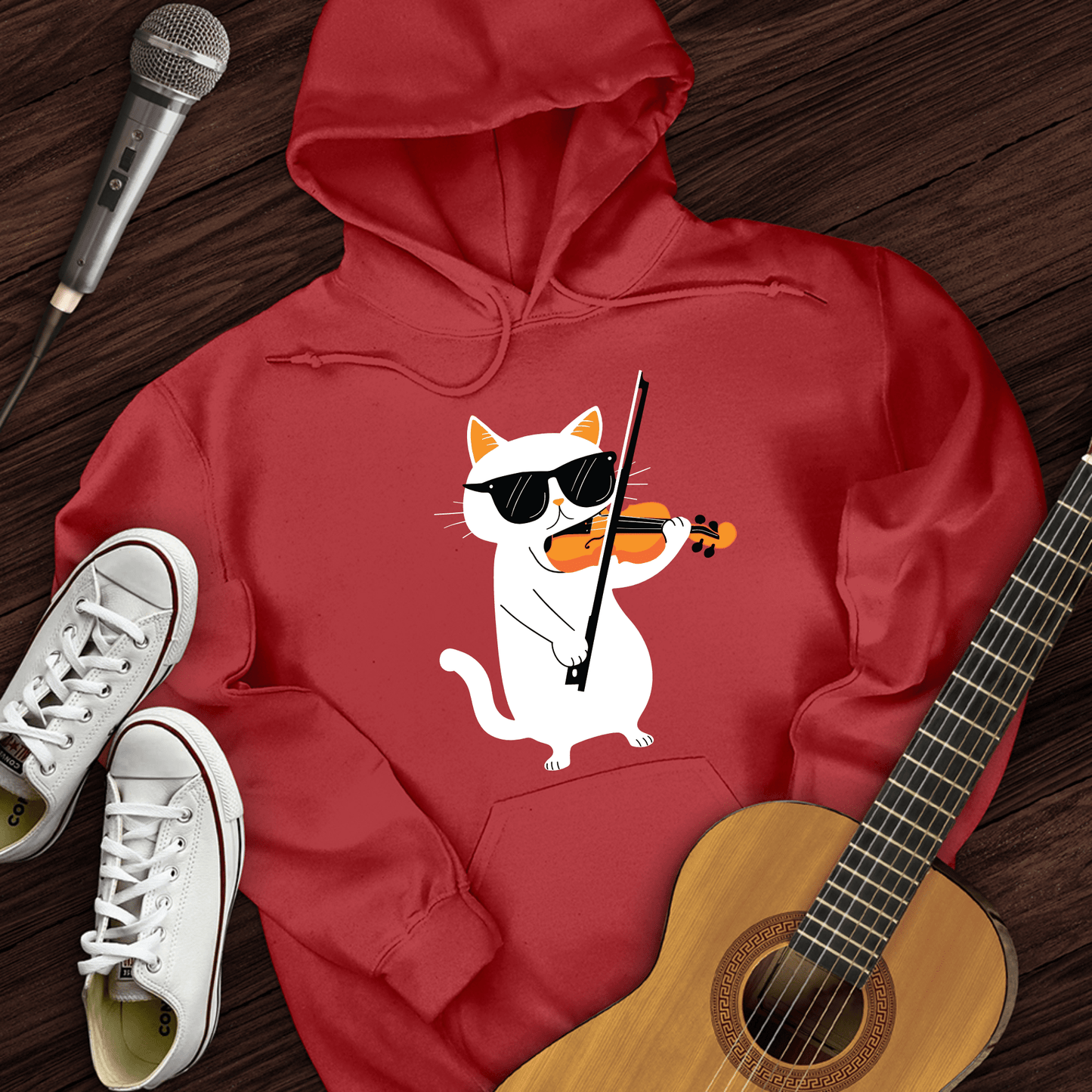 Printify Hoodie Red / S Cat Playing Violin Hoodie