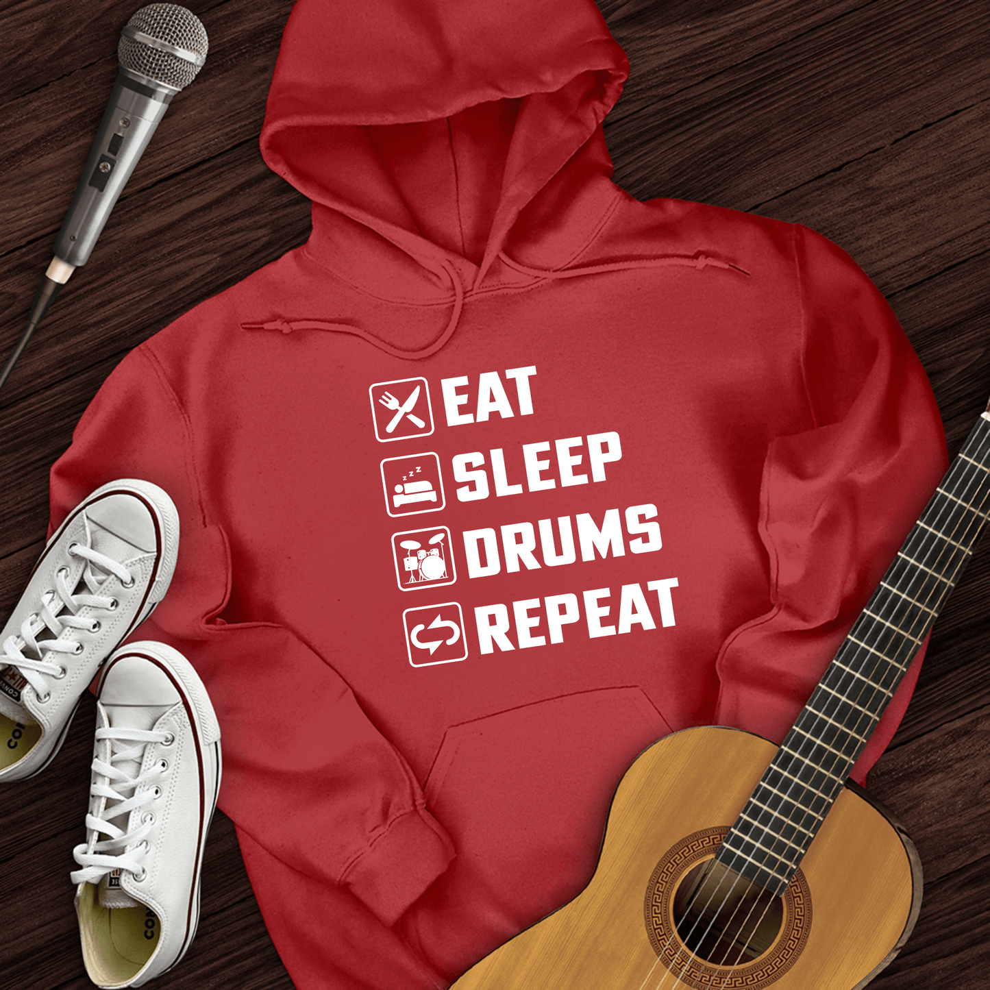 Printify Hoodie Red / S Eat, Sleep, Drums, Repeat Hoodie