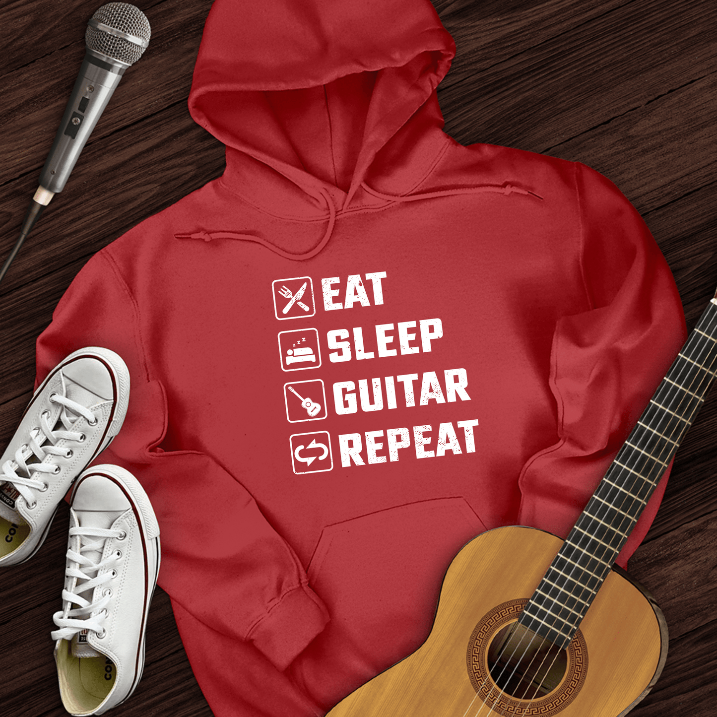 Printify Hoodie Red / S Eat, Sleep, Guitar, Repeat Hoodie