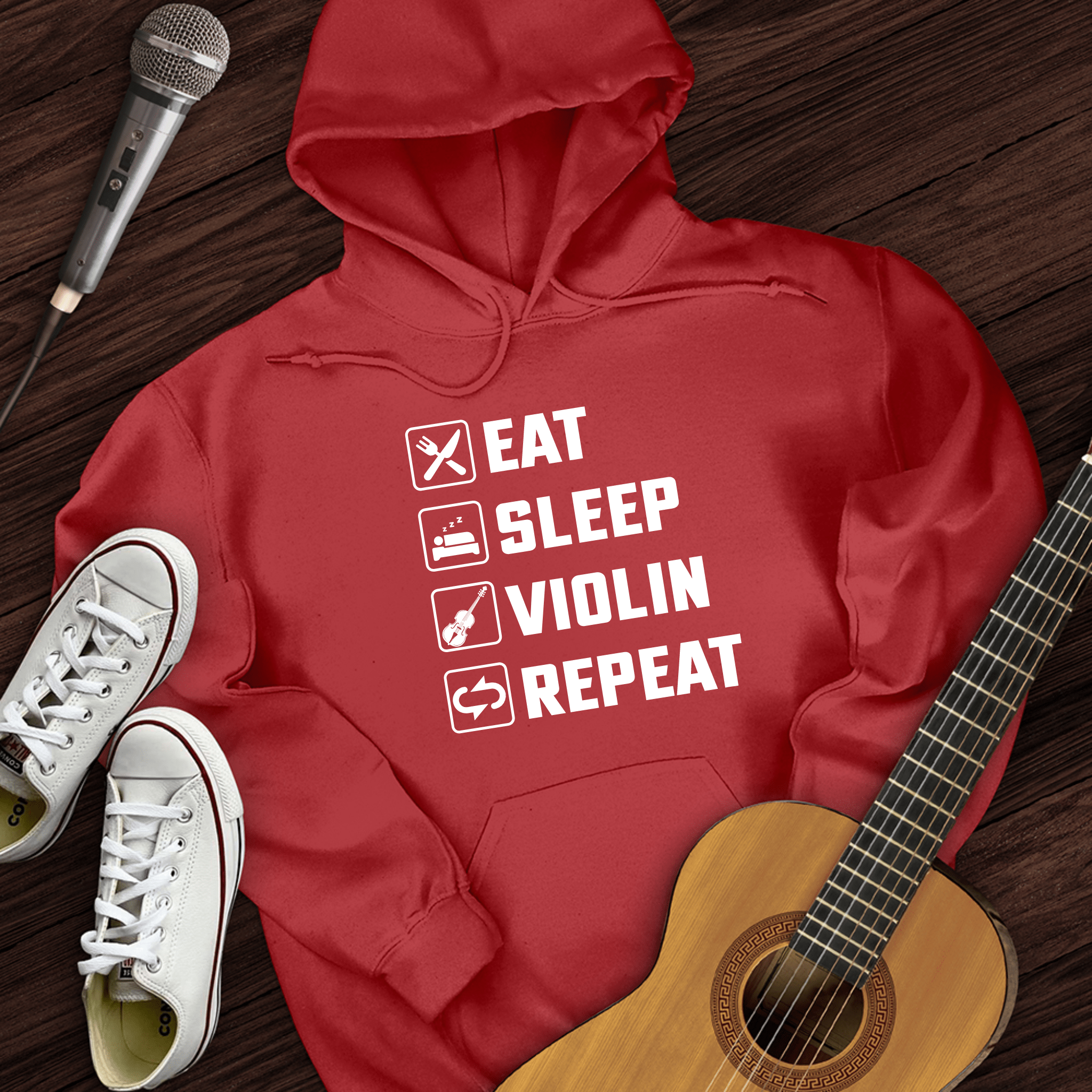 Printify Hoodie Red / S Eat, Sleep, Violin, Repeat Hoodie