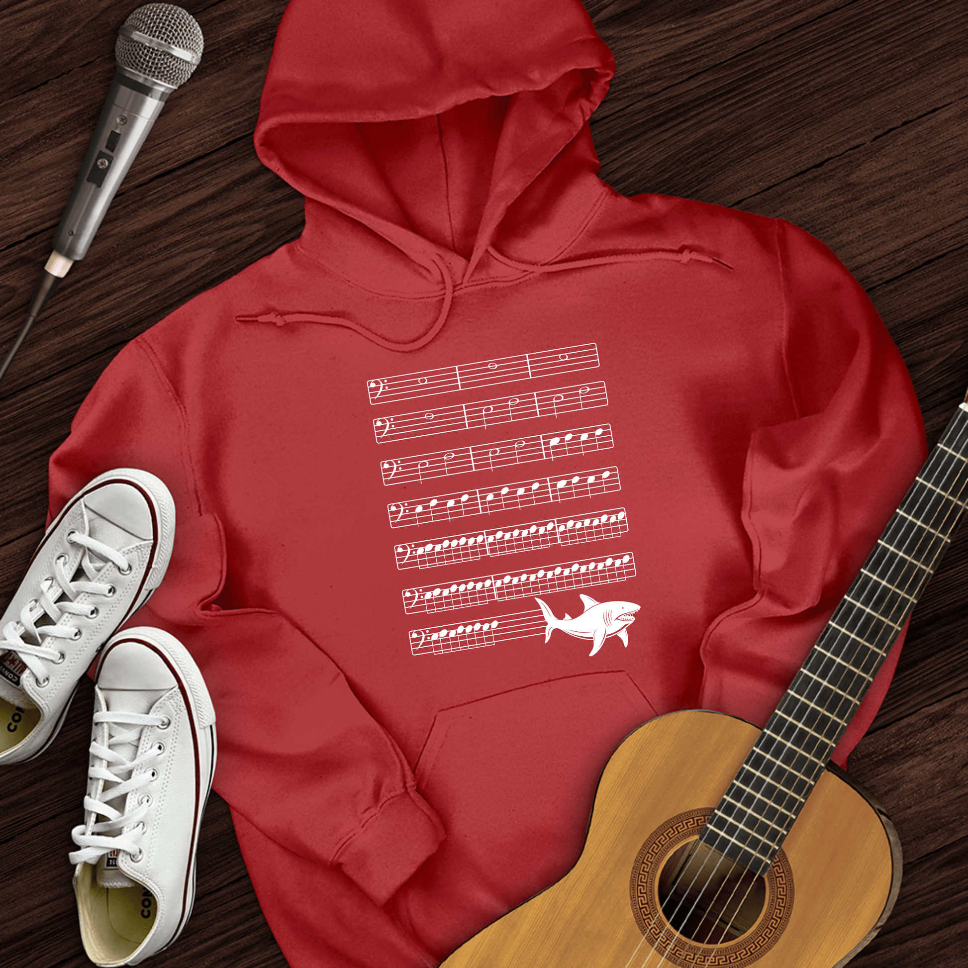 Printify Hoodie Red / S Music Shark Hoodie