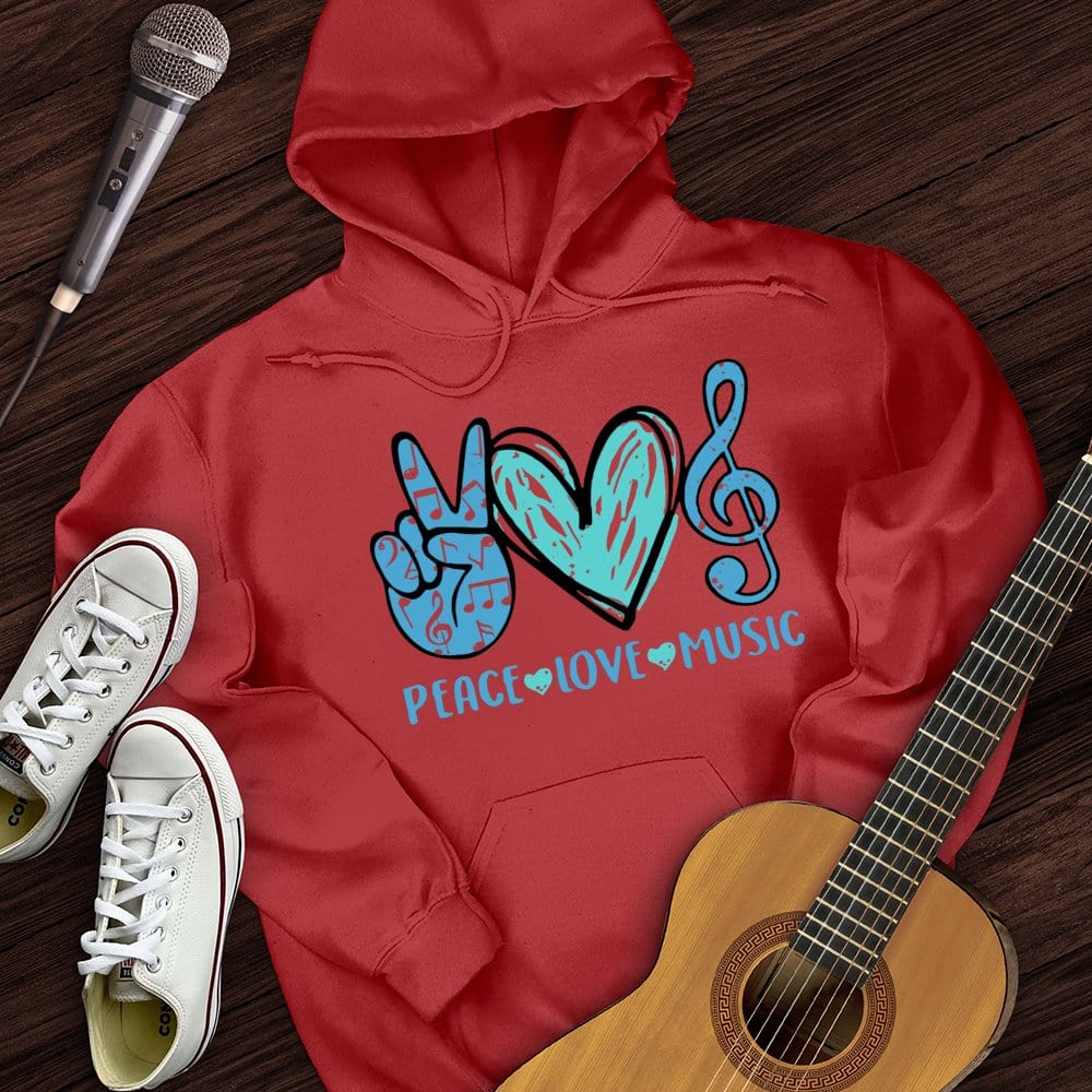 Printify Hoodie Red / S Peace, Love, Music Hoodie