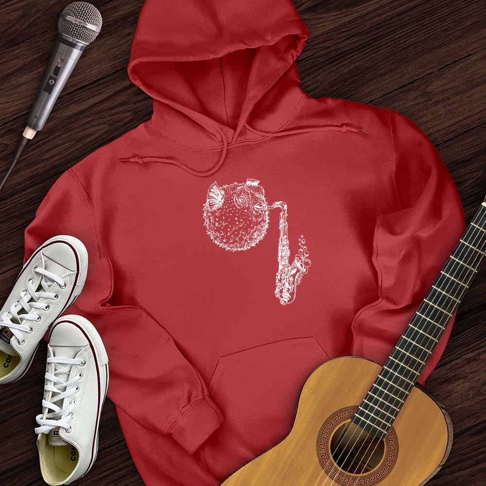 Printify Hoodie Red / S Puffer Fish Saxophone Hoodie