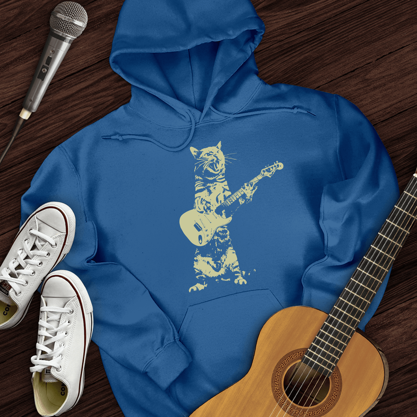 Printify Hoodie Royal / S Cat Guitar Hoodie