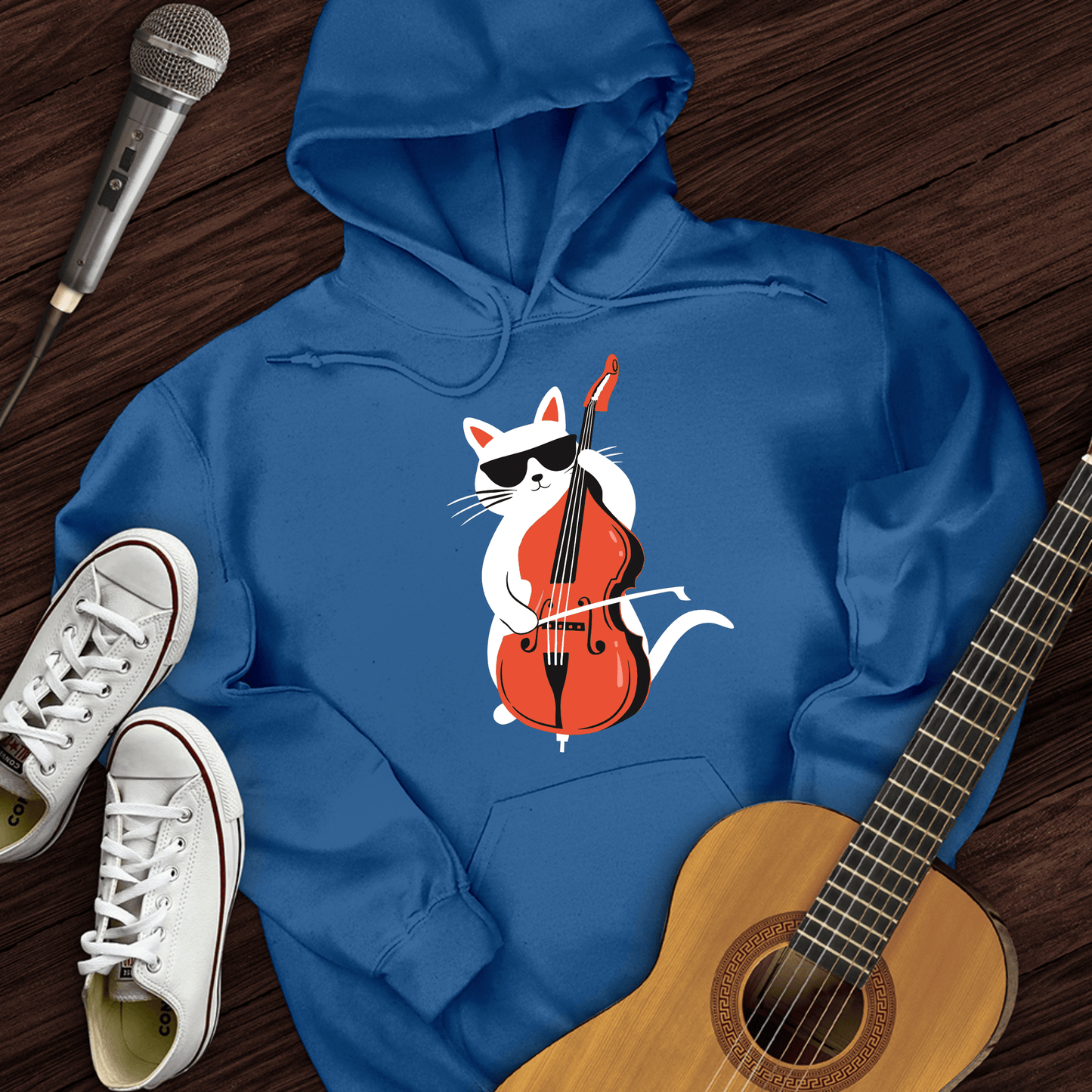 Printify Hoodie Royal / S Cat Playing Cello Hoodie