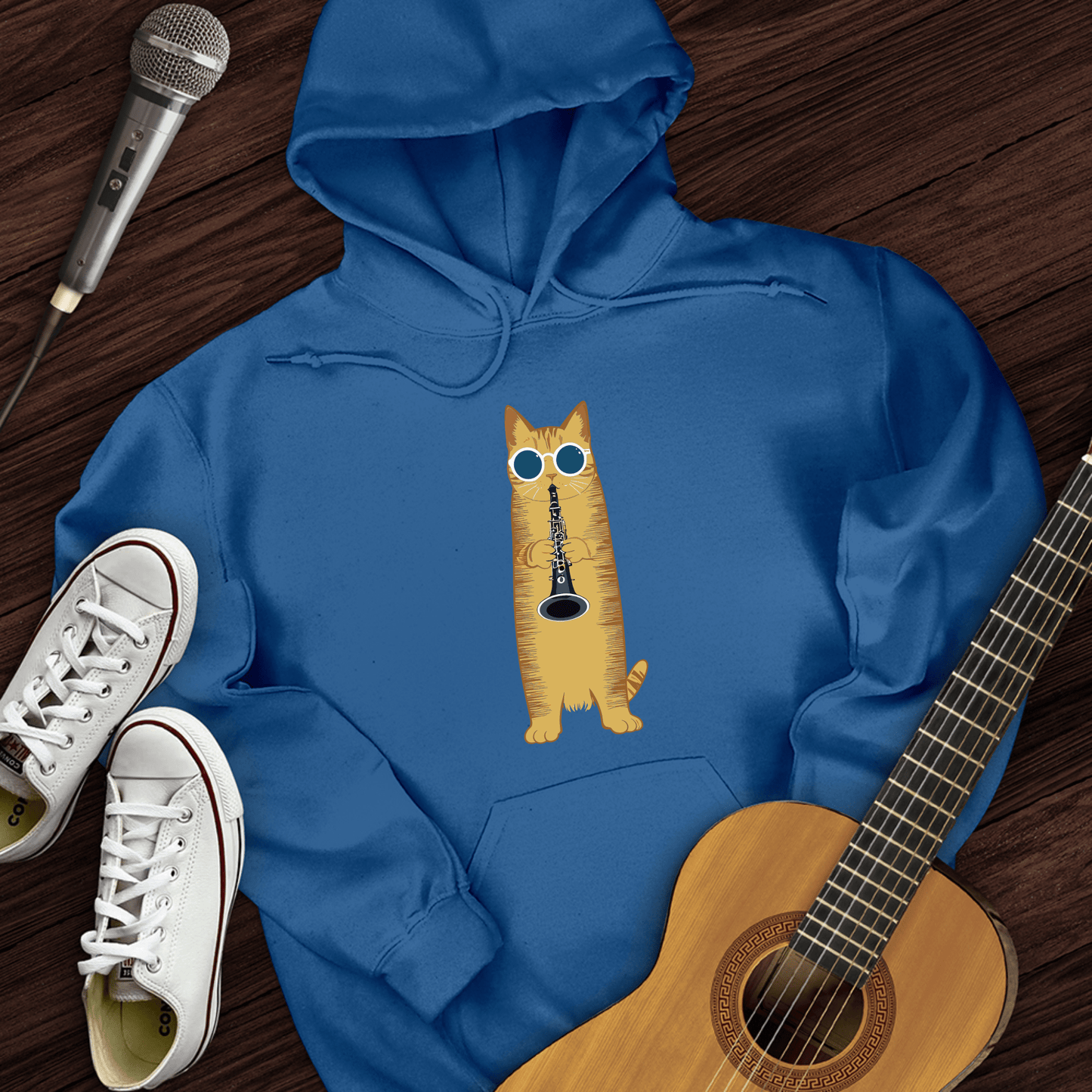 Printify Hoodie Royal / S Cat Playing The Clarinet Hoodie