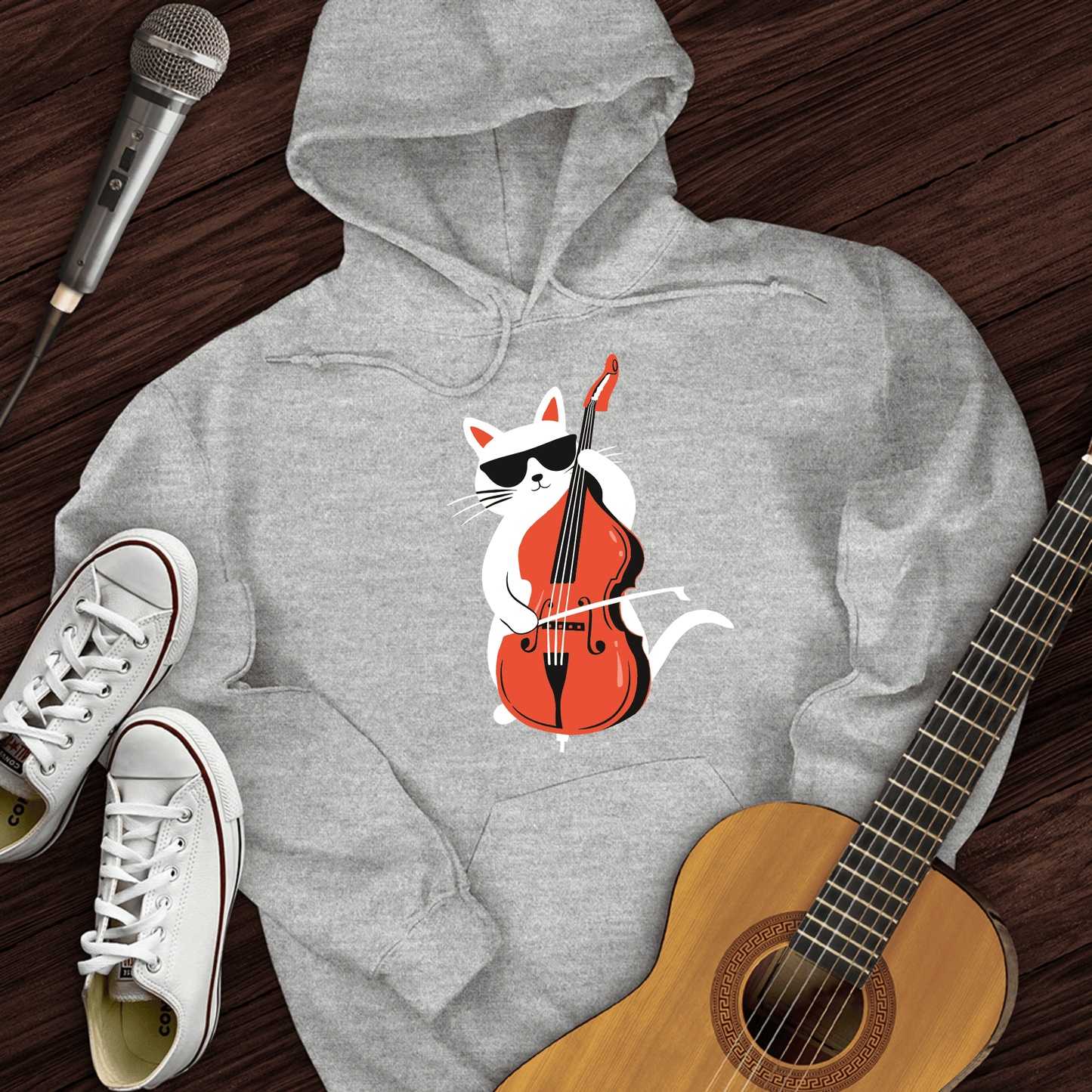 Printify Hoodie Sport Grey / S Cat Playing Cello Hoodie