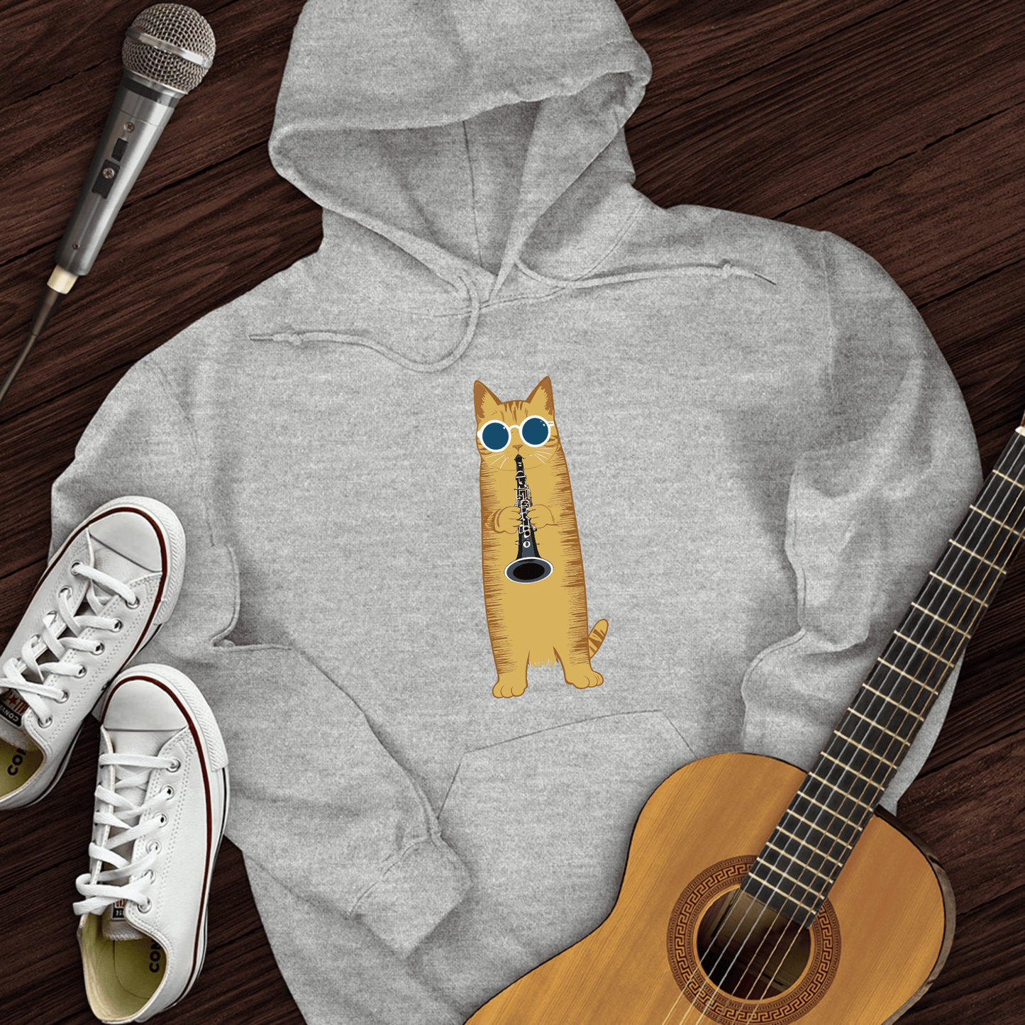 Printify Hoodie Sport Grey / S Cat Playing The Clarinet Hoodie