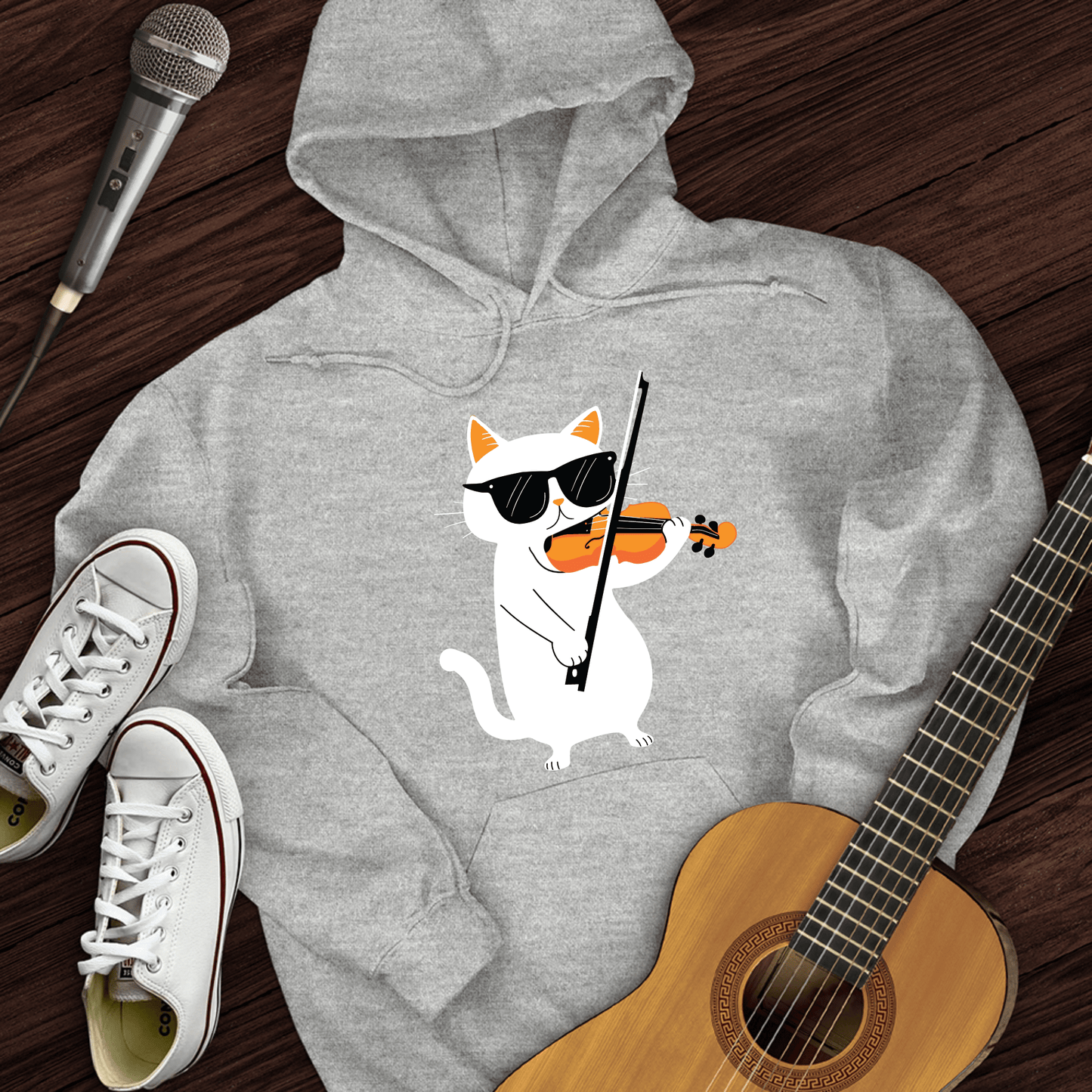 Printify Hoodie Sport Grey / S Cat Playing Violin Hoodie