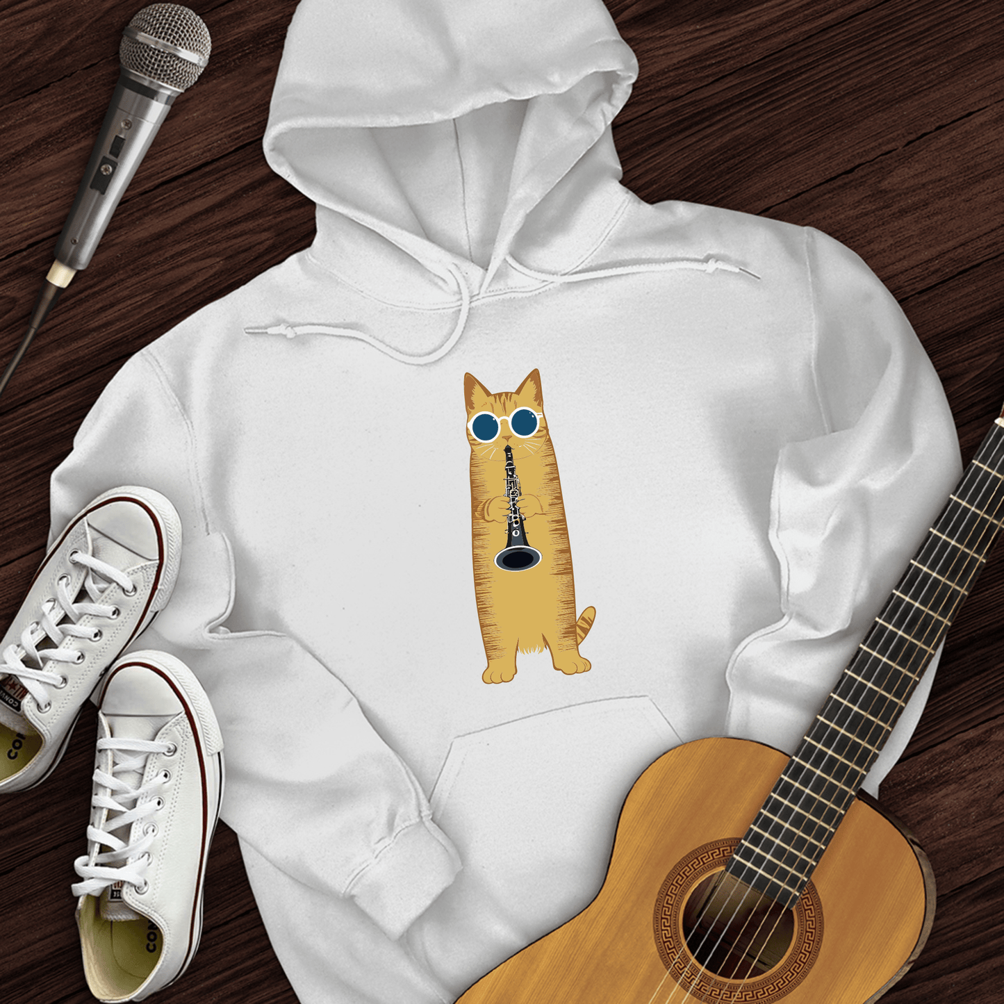 Printify Hoodie White / S Cat Playing The Clarinet Hoodie