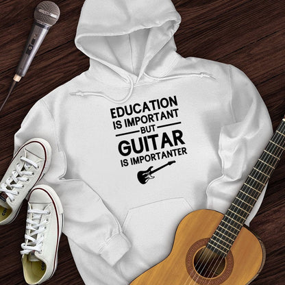 Printify Hoodie White / S Education Is Important But Guitar Is Importanter Hoodie