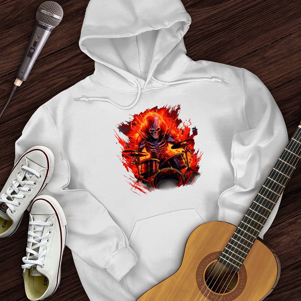 Printify Hoodie White / S Fiery Drummer Guitar Hoodie