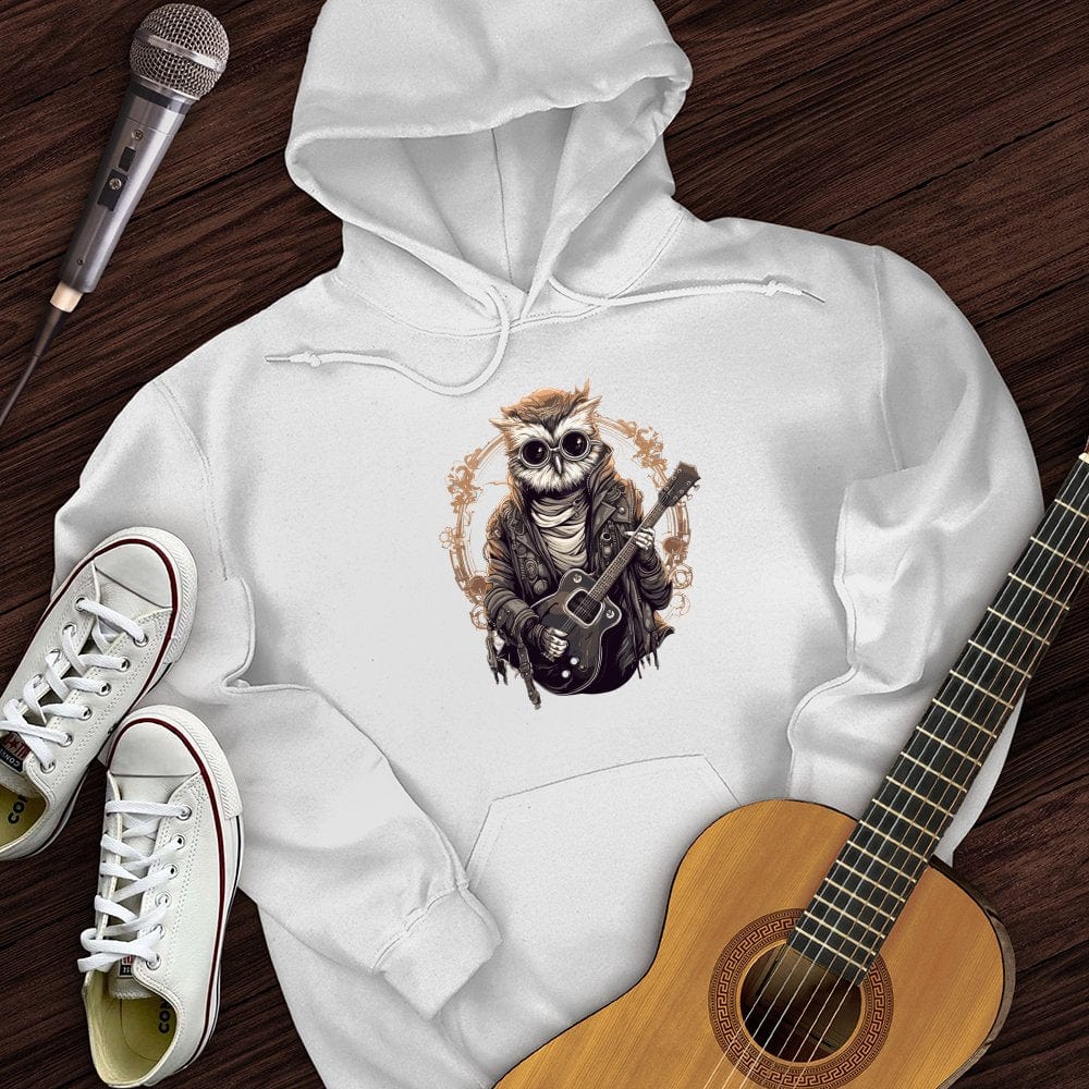 Printify Hoodie White / S Owl Playing Guitar Hoodie