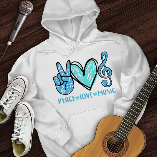 Printify Hoodie White / S Peace, Love, Music Hoodie