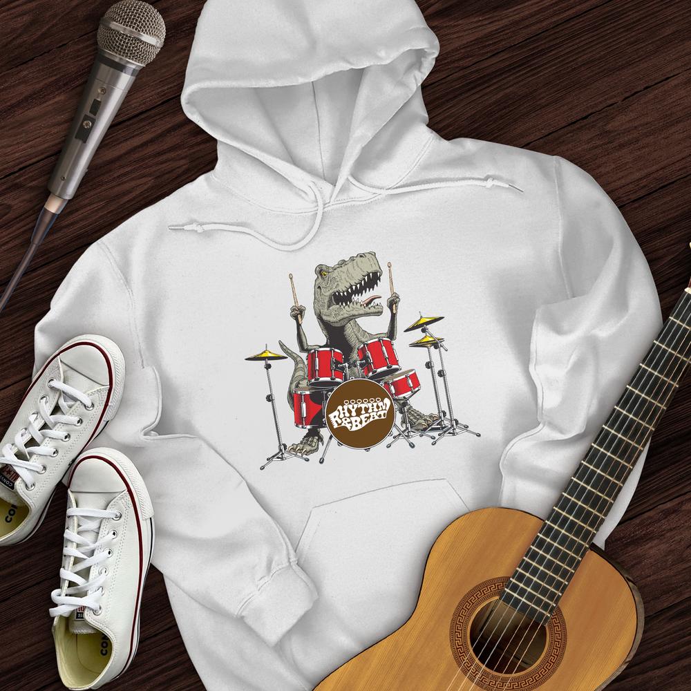 Printify Hoodie White / S T-Rex Playing Drums Hoodie