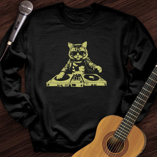 Printify Sweatshirt Black / S Cat DJ Crewneck