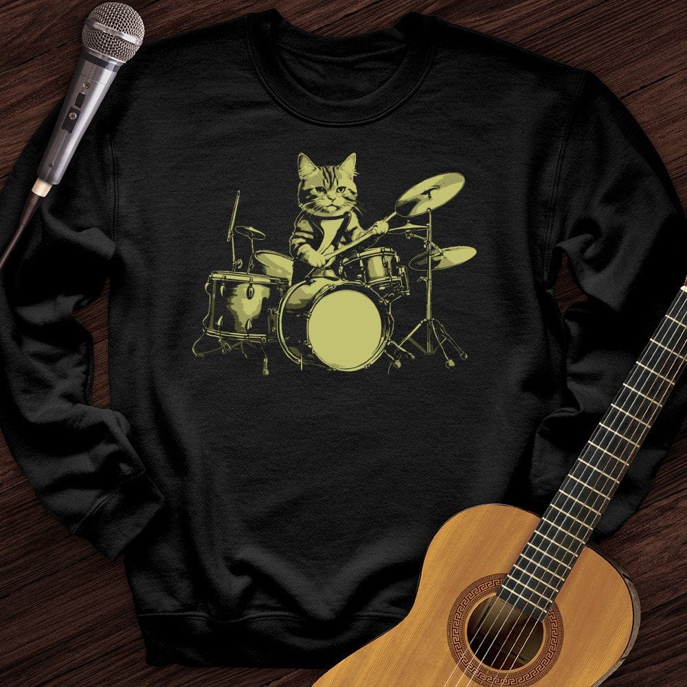 Printify Sweatshirt Black / S Cat Drums Crewneck