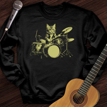 Printify Sweatshirt Black / S Cat Drums Crewneck
