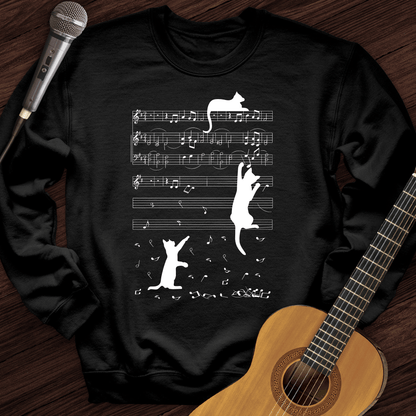 Printify Sweatshirt Black / S Climbing Cat On Musical Note Crewneck