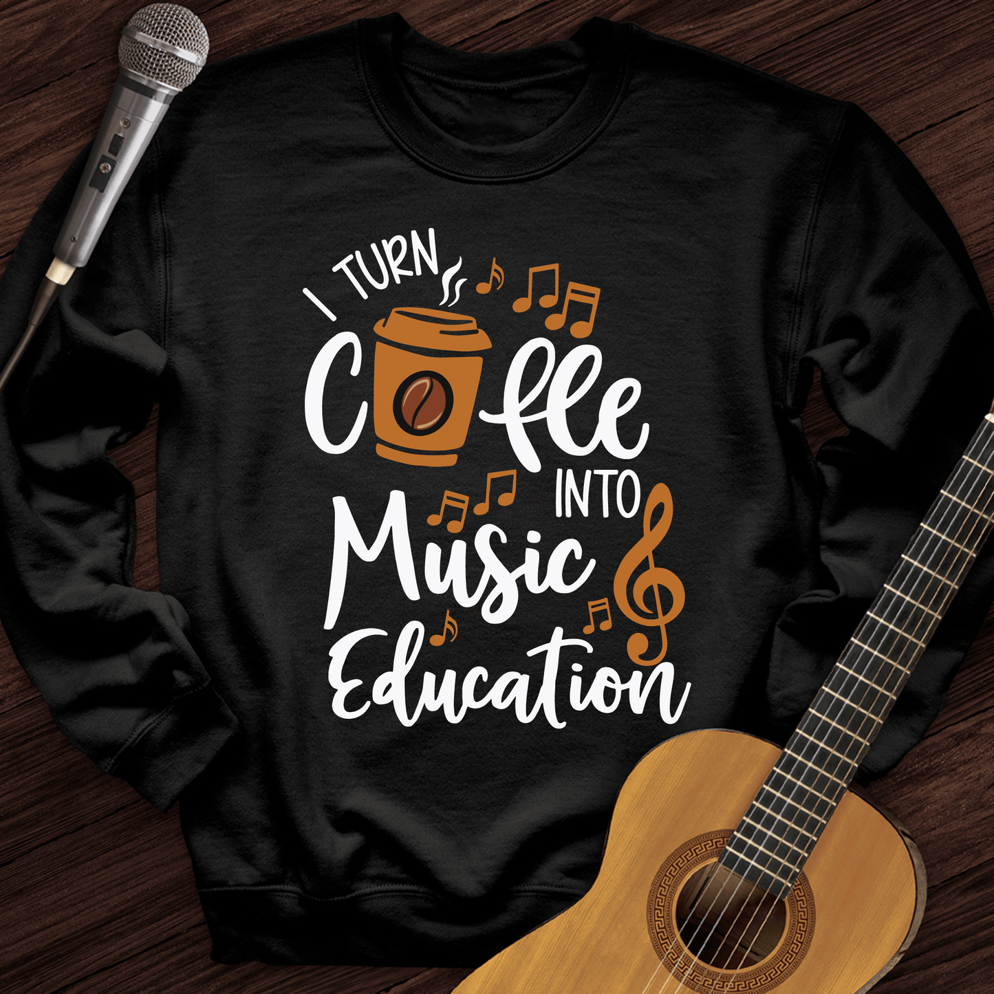 Printify Sweatshirt Black / S Coffee Into Music education Crewneck