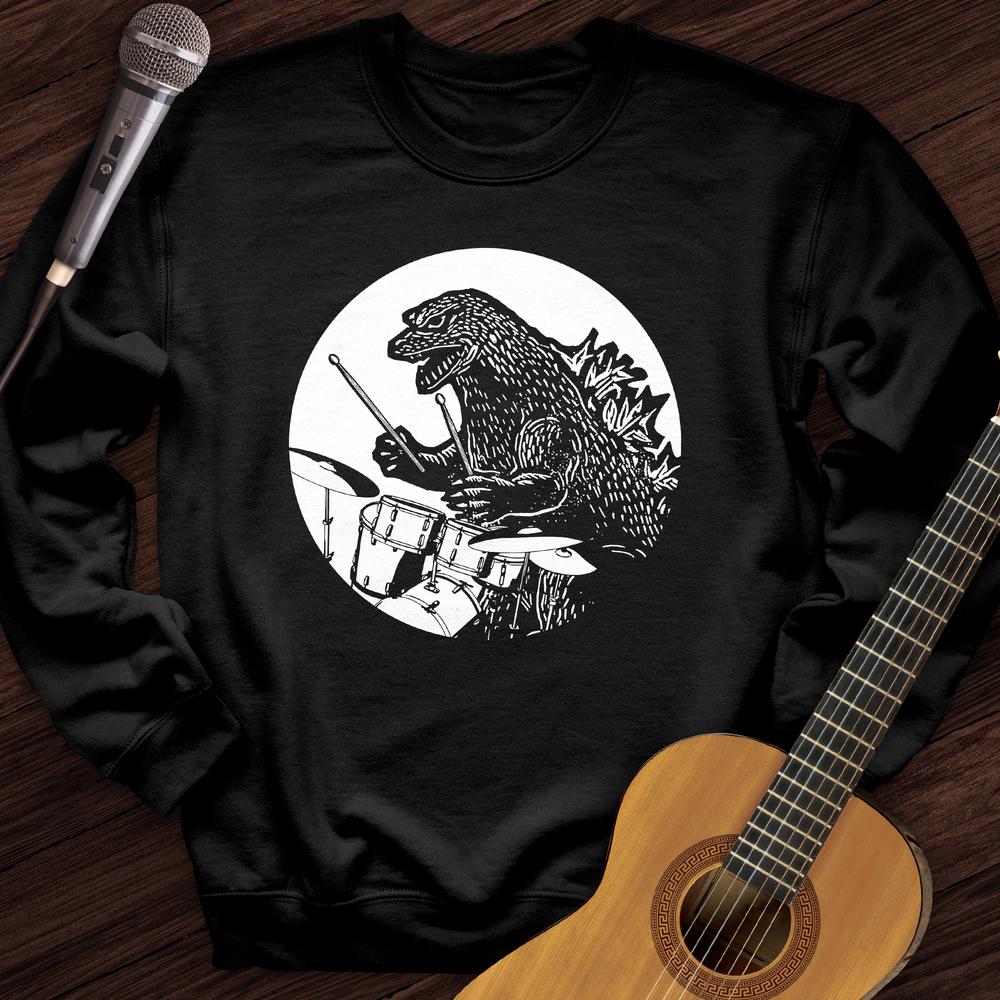 Printify Sweatshirt Black / S Dino Playing Drums Crewneck