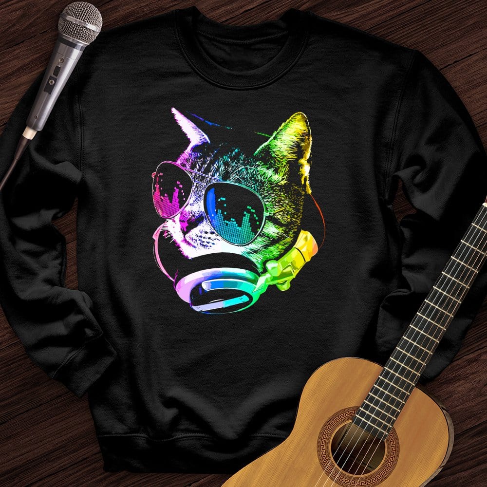 Printify Sweatshirt Black / S Disco Cat Crewneck