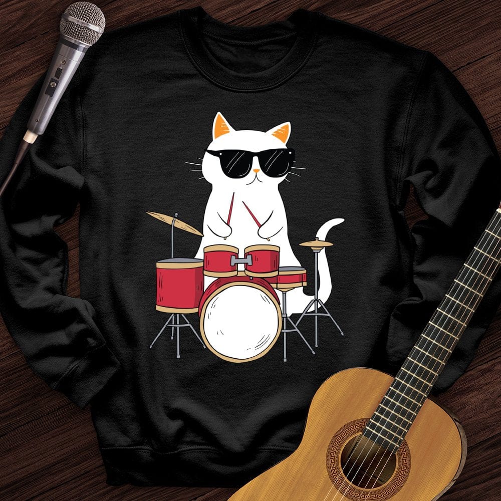 Printify Sweatshirt Black / S Drummer Cat Crewneck