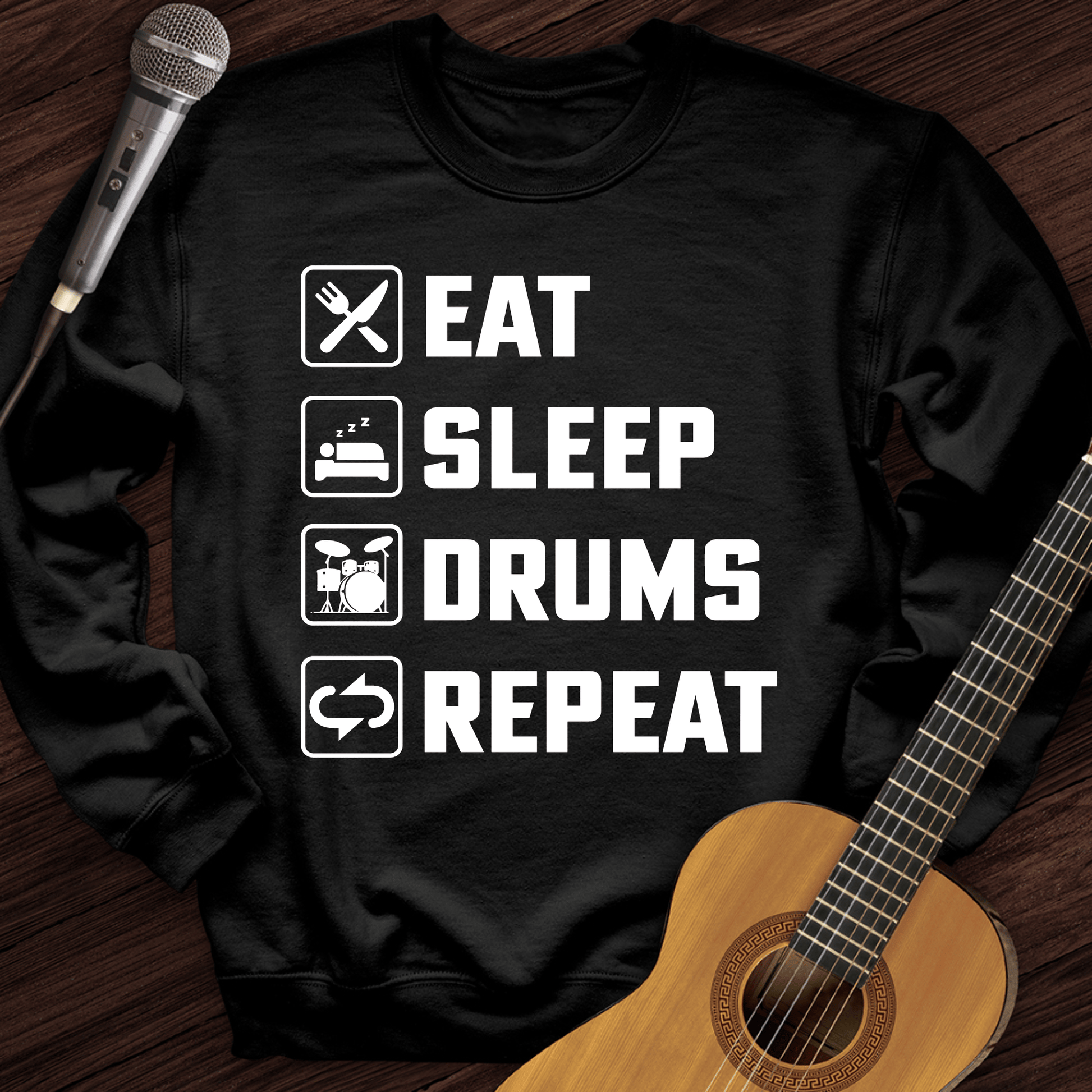 Printify Sweatshirt Black / S Eat, Sleep, Drums, Repeat Crewneck