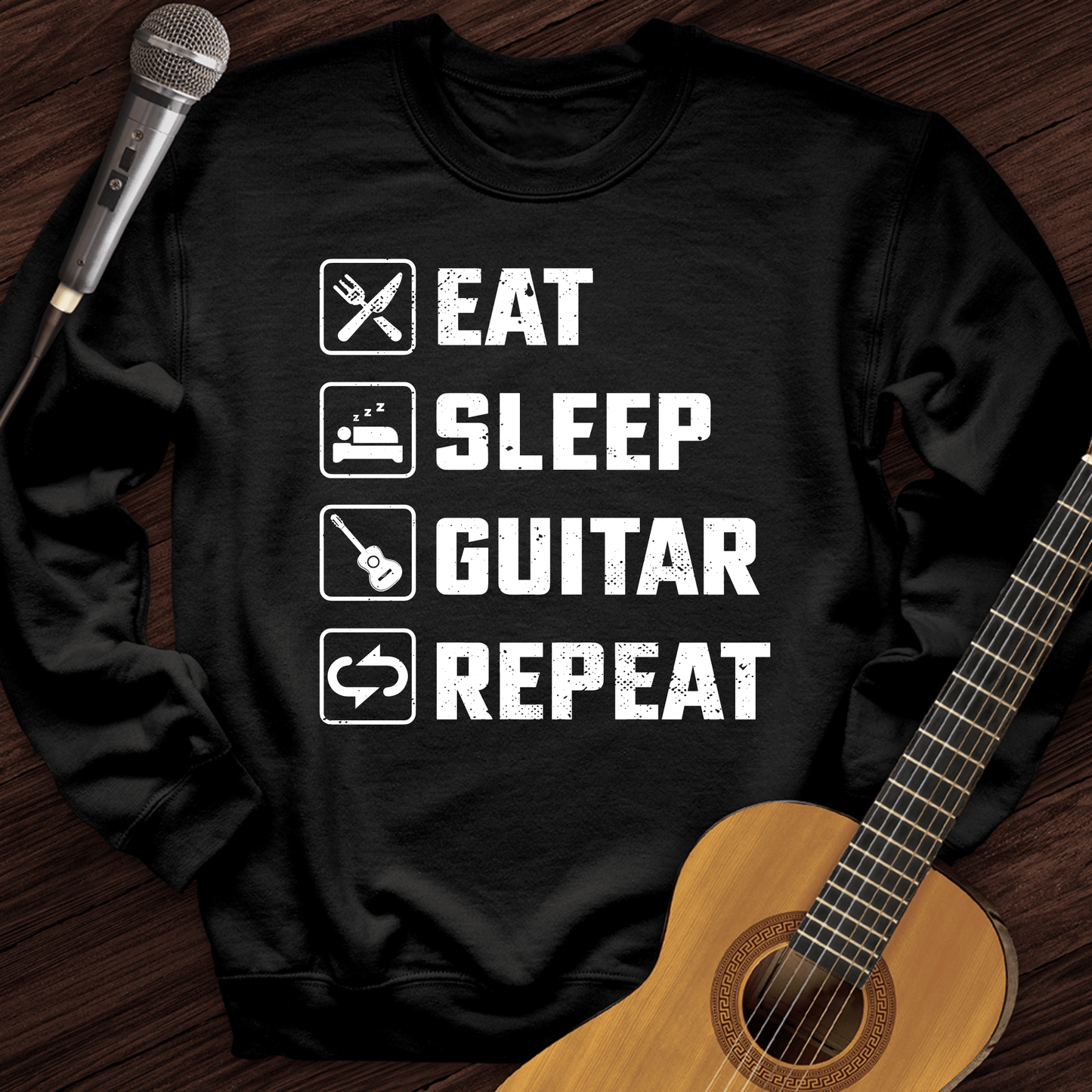 Printify Sweatshirt Black / S Eat, Sleep, Guitar, Repeat Crewneck