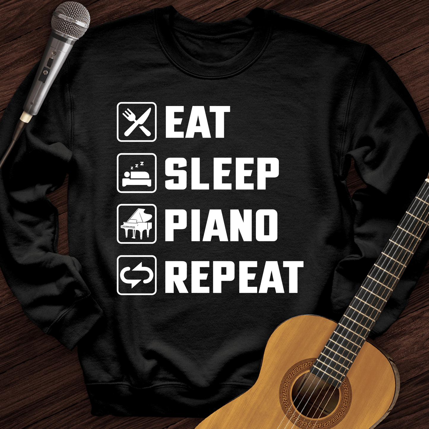 Printify Sweatshirt Black / S Eat, Sleep, Piano, Repeat Crewneck