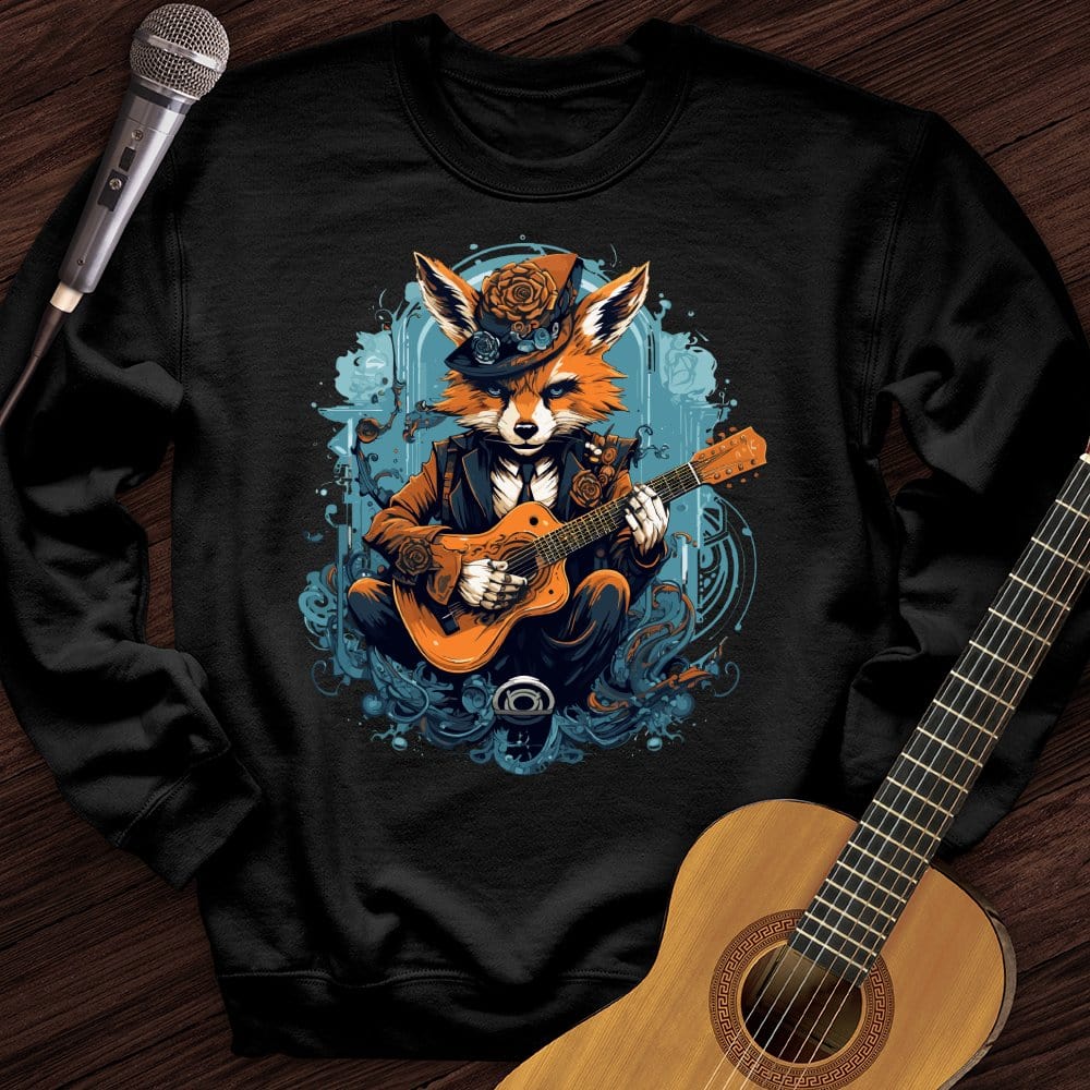 Printify Sweatshirt Black / S Fox Playing Guitar Crewneck