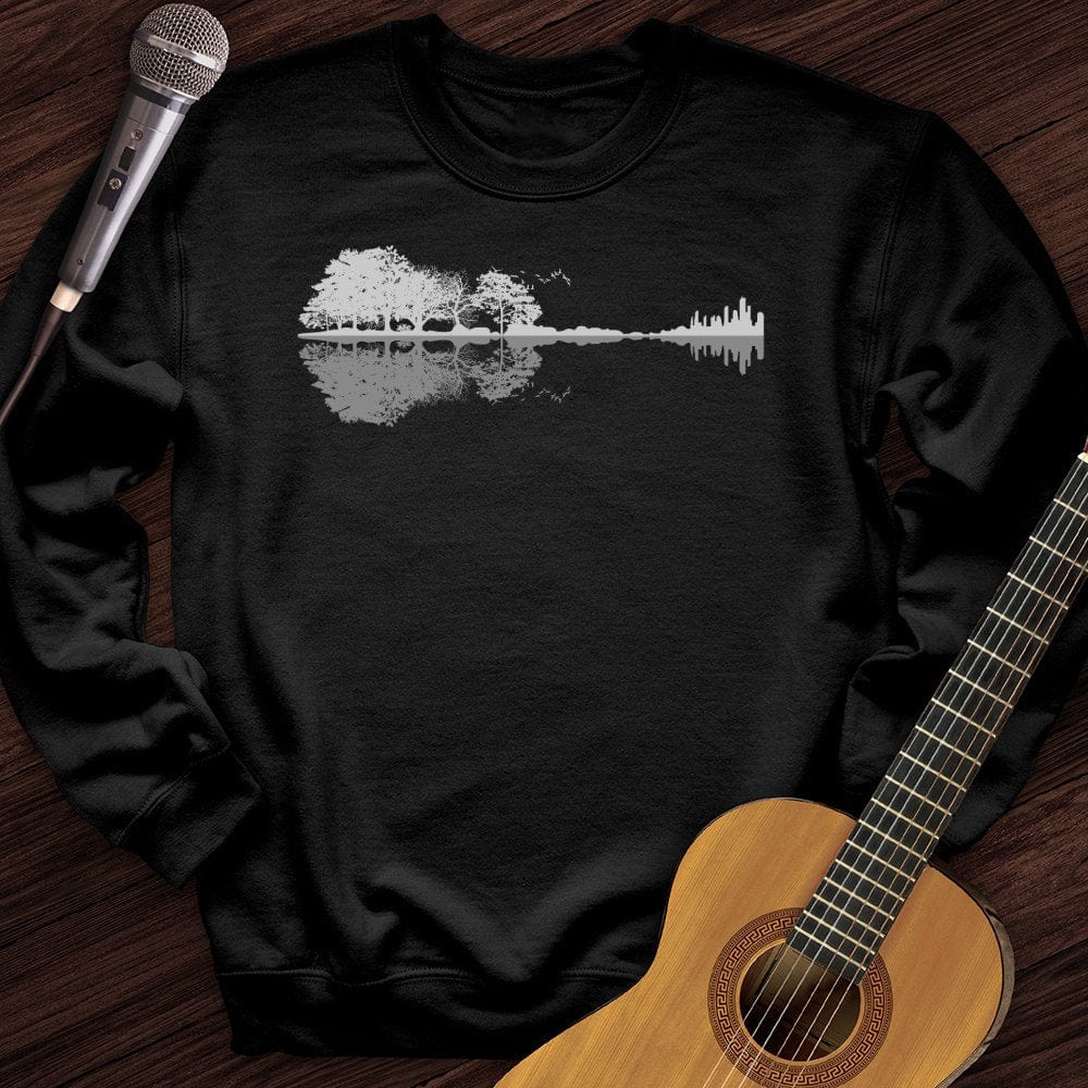 Printify Sweatshirt Black / S Guitar Reflection Crewneck