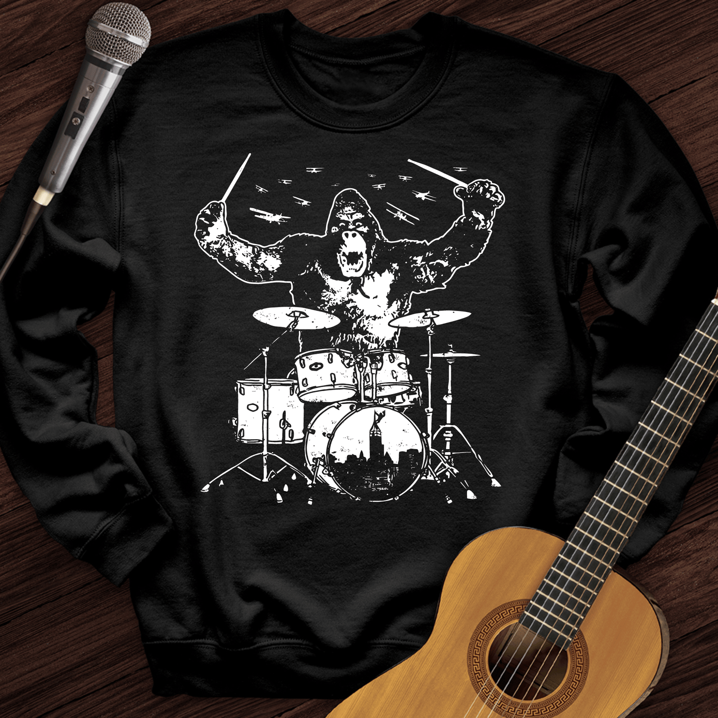 Printify Sweatshirt Black / S King Kong Drums Crewneck