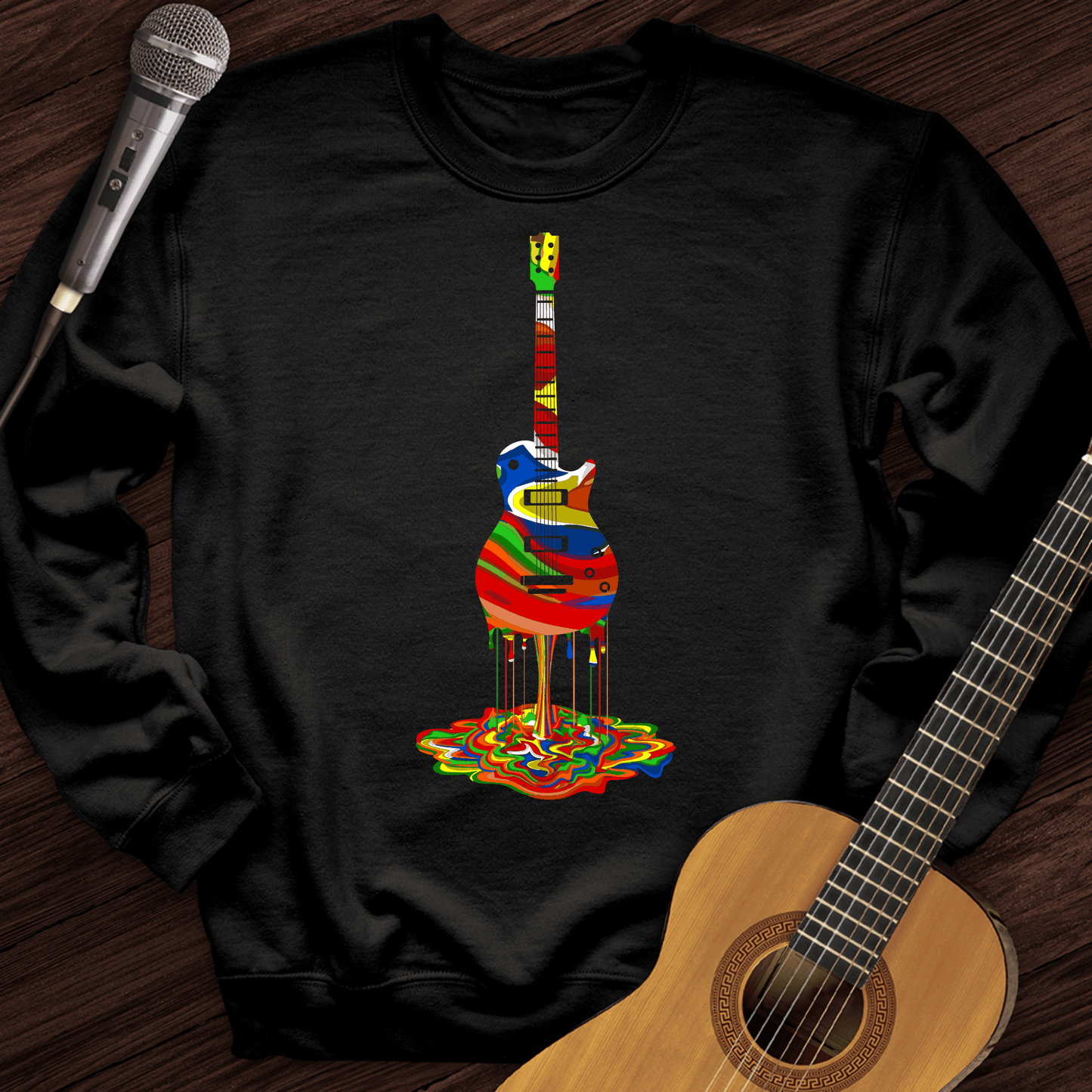 Printify Sweatshirt Black / S Melting Guitar Crewneck