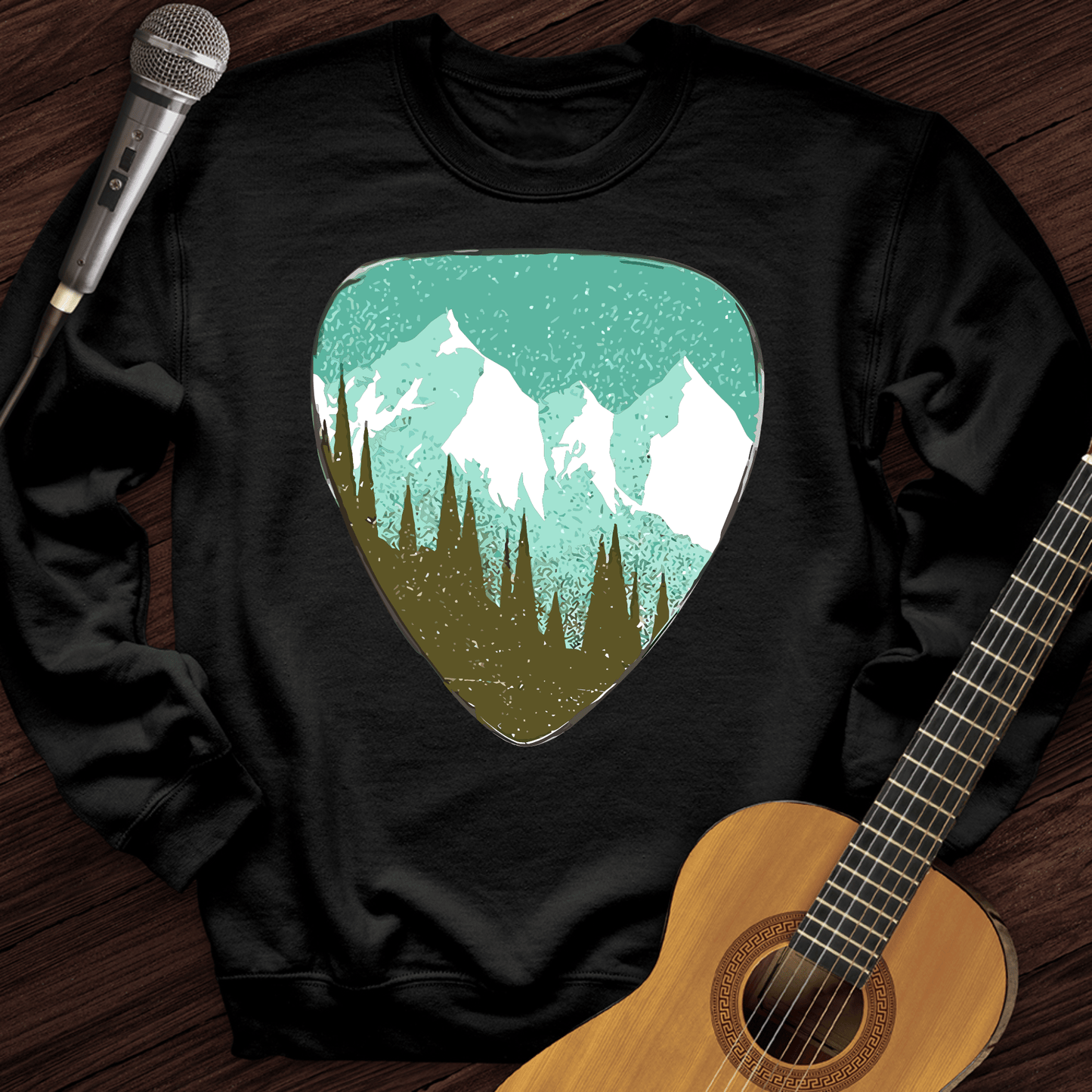 Printify Sweatshirt Black / S Mountain Guitar Pick Crewneck