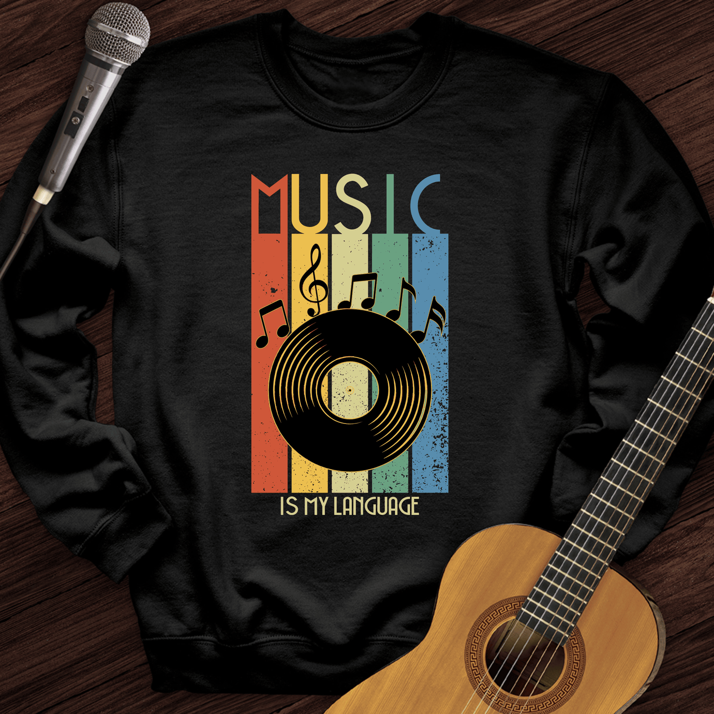 Printify Sweatshirt Black / S Music Is My Language Crewneck