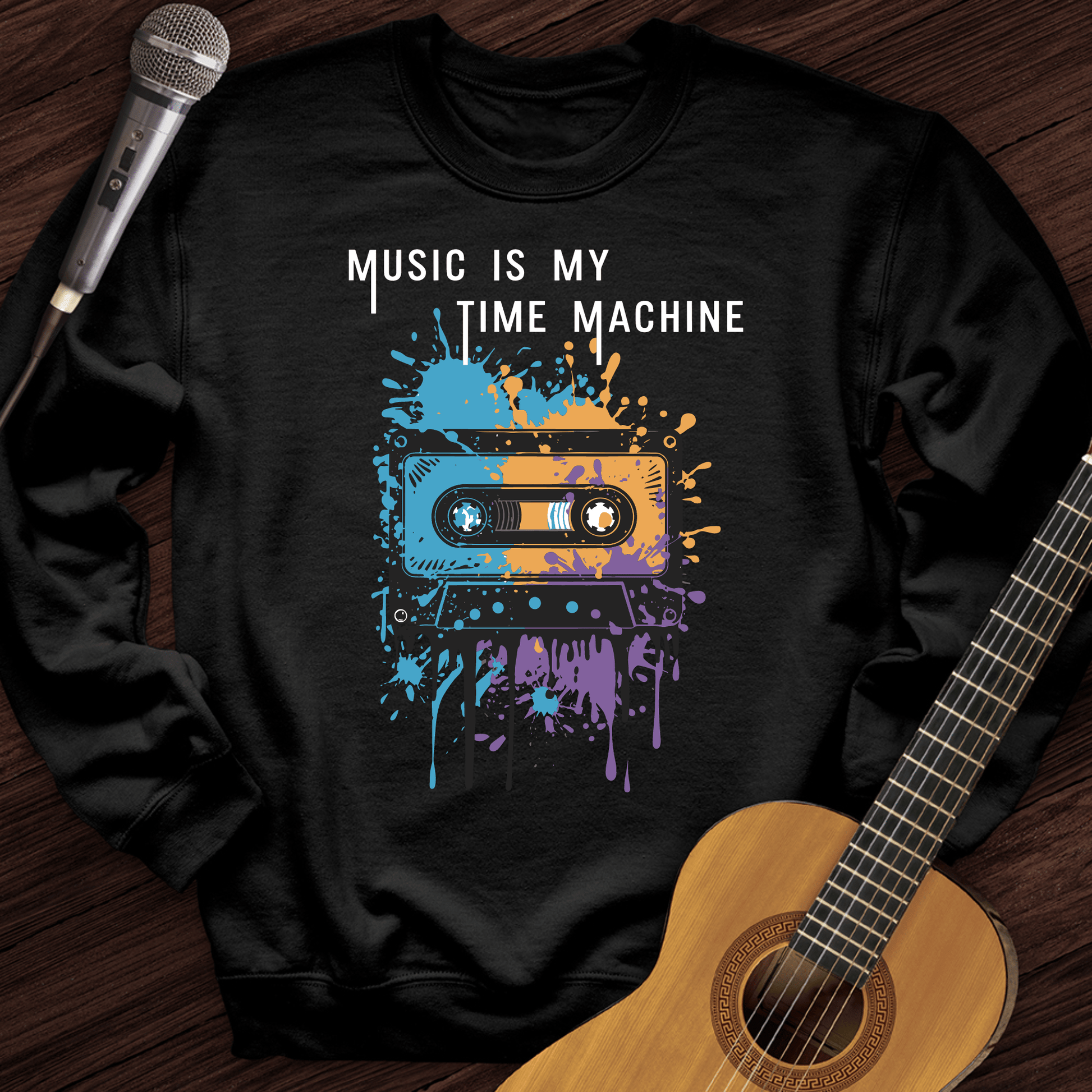 Printify Sweatshirt Black / S Music Is My Time Machine Crewneck