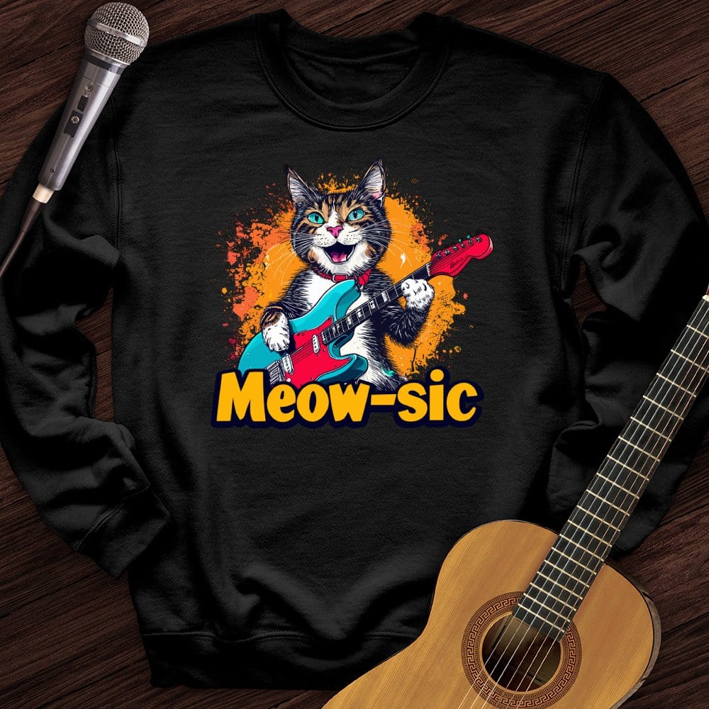 Printify Sweatshirt Black / S Music Meow Crewneck