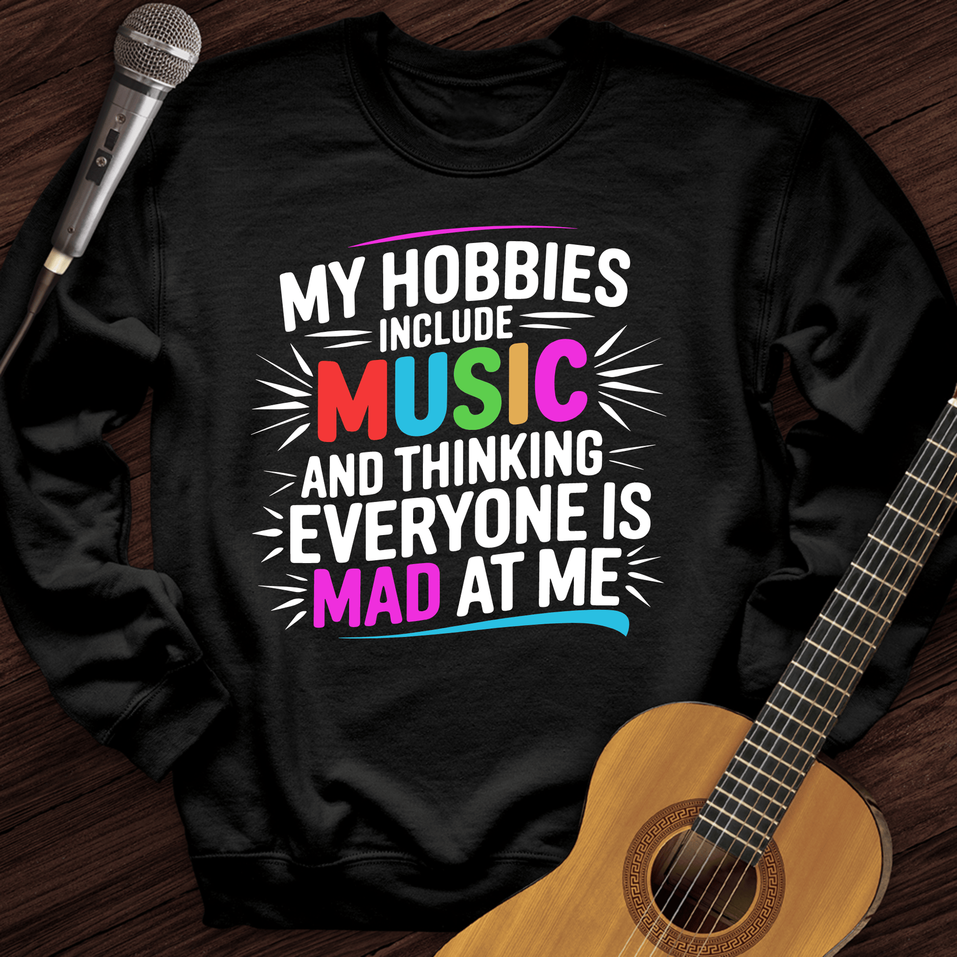 Printify Sweatshirt Black / S My Hobbies Include Music Crewneck