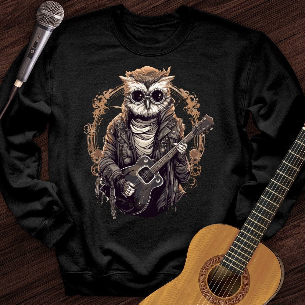 Printify Sweatshirt Black / S Owl Playing Guitar Crewneck