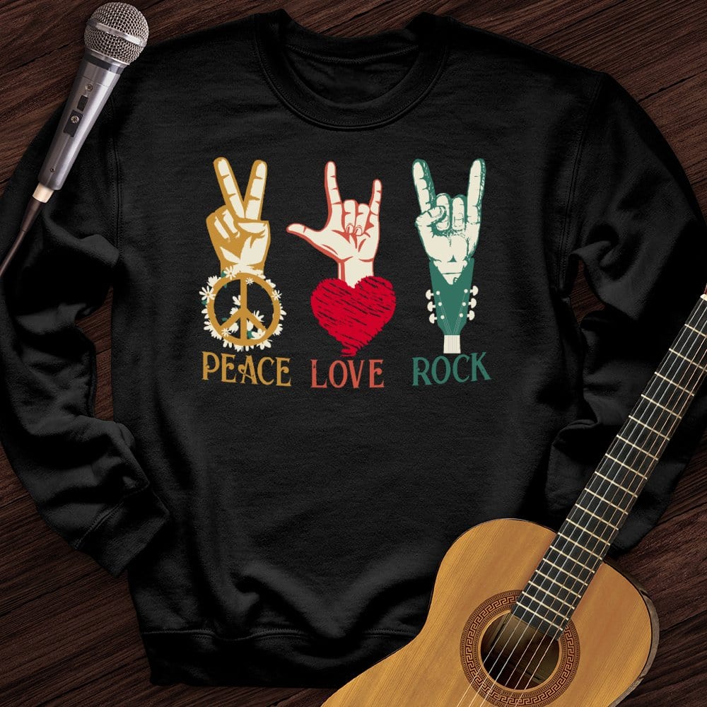 Printify Sweatshirt Black / S Peace, Love, Rock Crewneck