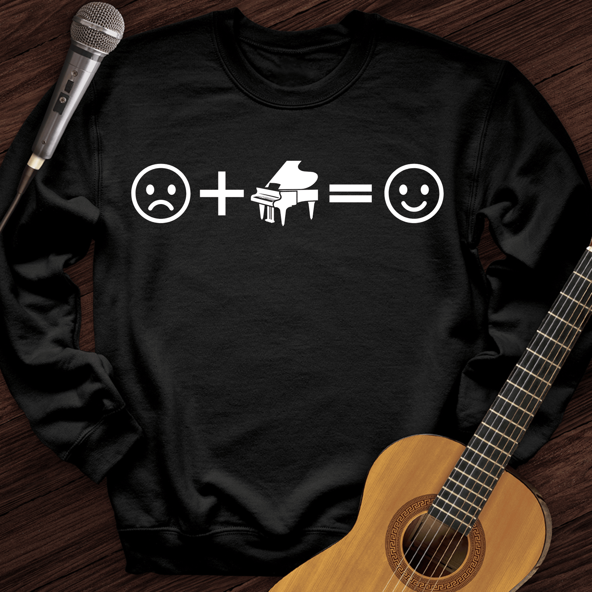 Printify Sweatshirt Black / S Piano Makes Me Happy Crewneck