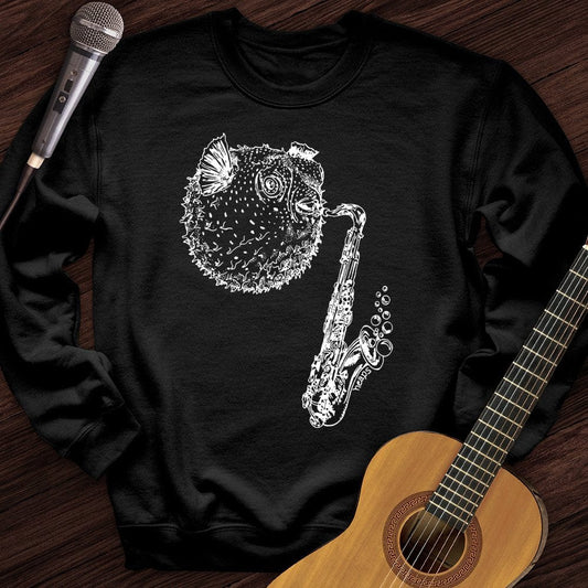 Printify Sweatshirt Black / S Puffer Fish Saxophone Crewneck