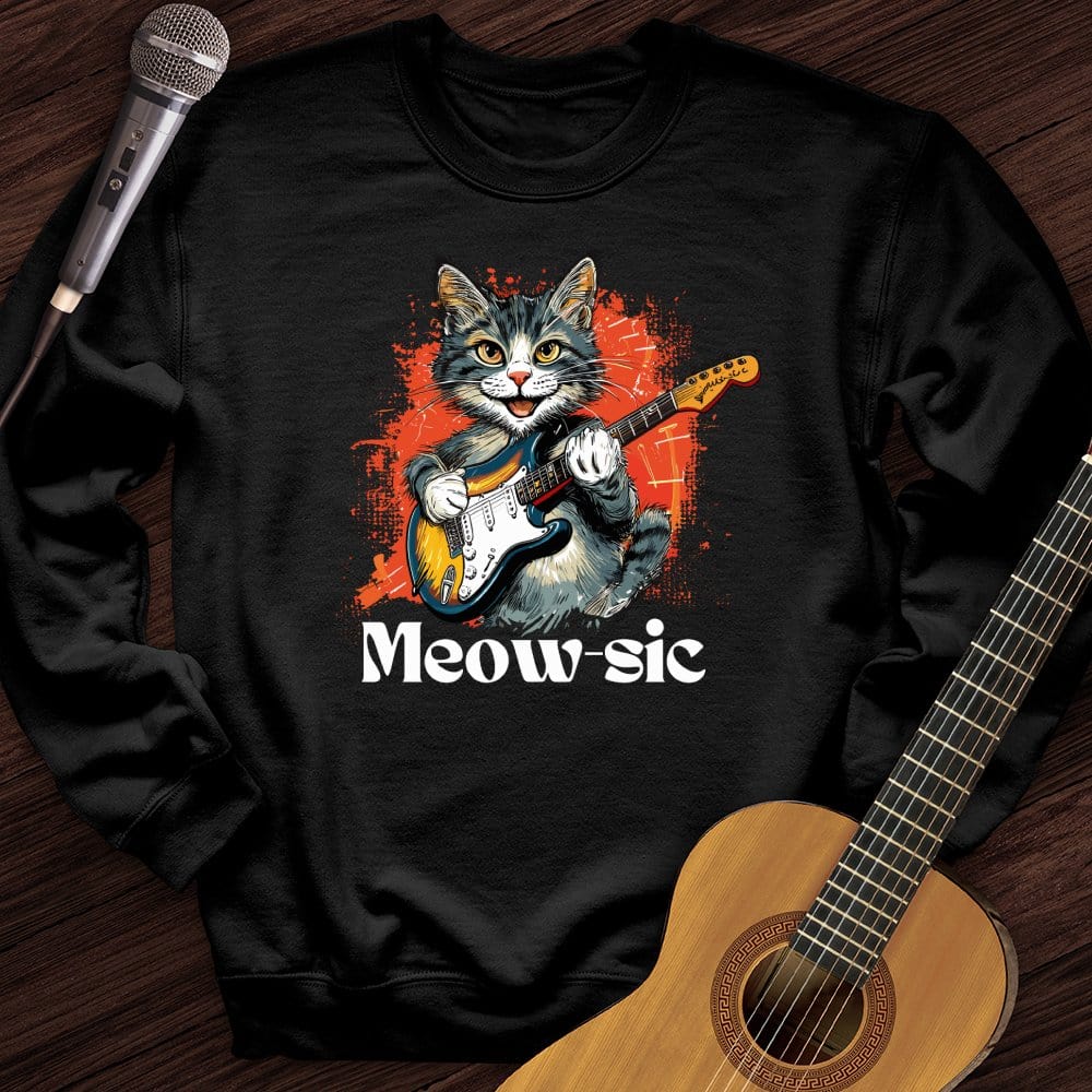 Printify Sweatshirt Black / S Rockin' Cat Crewneck