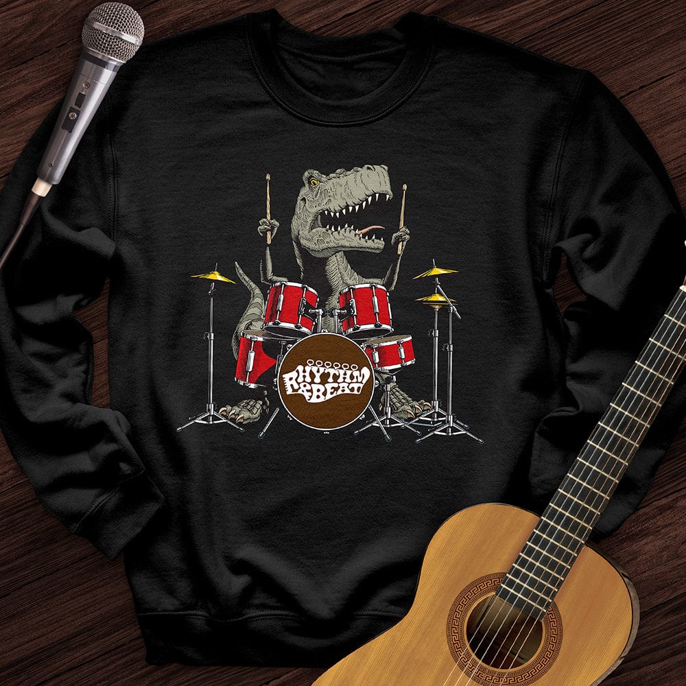 Printify Sweatshirt Black / S T-Rex Playing Drums Crewneck